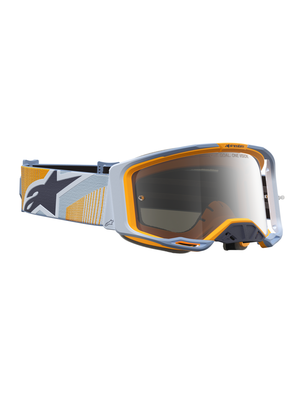 Alpinestars Vision 8 Maven goggles, motocross-goggles i blått och orange med silverfärgad spegellins och RAM-AIR-ventilation