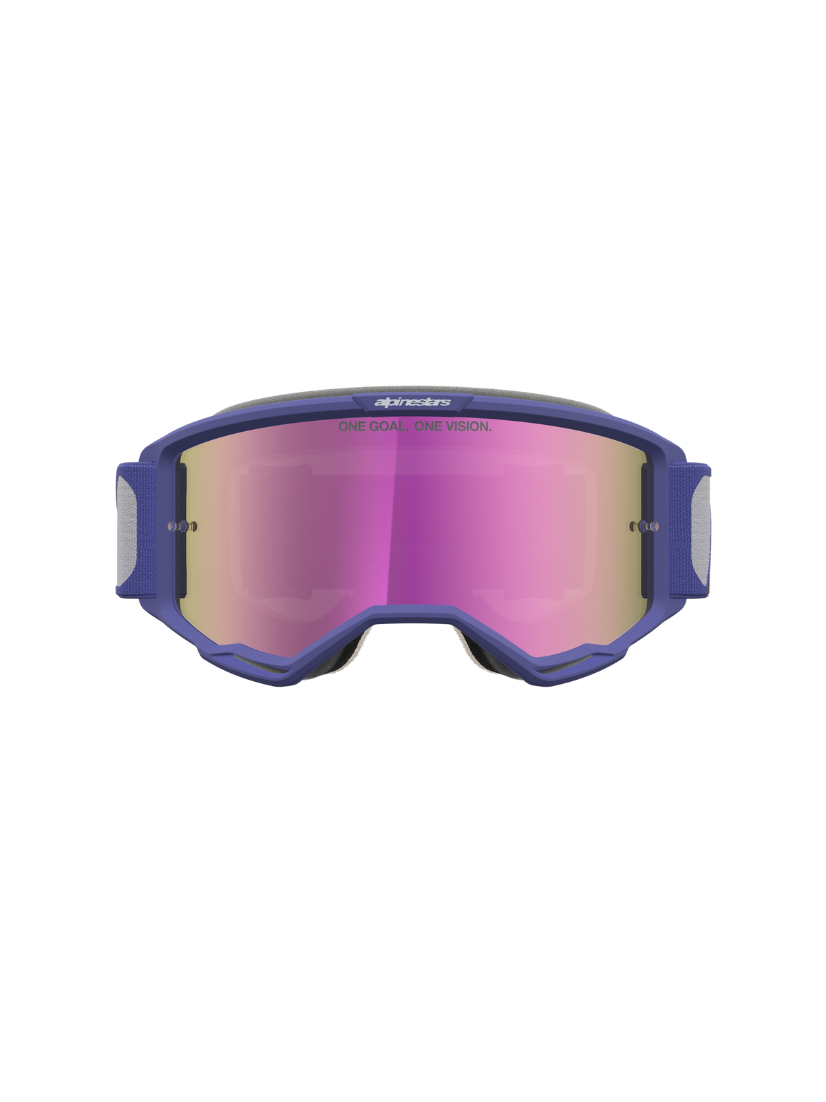 Alpinestars Vision 5 Drag goggles, motocrossgoggles med lila A-FLEX-ram, rosa spegellins och RAM-AIR-ventilation.