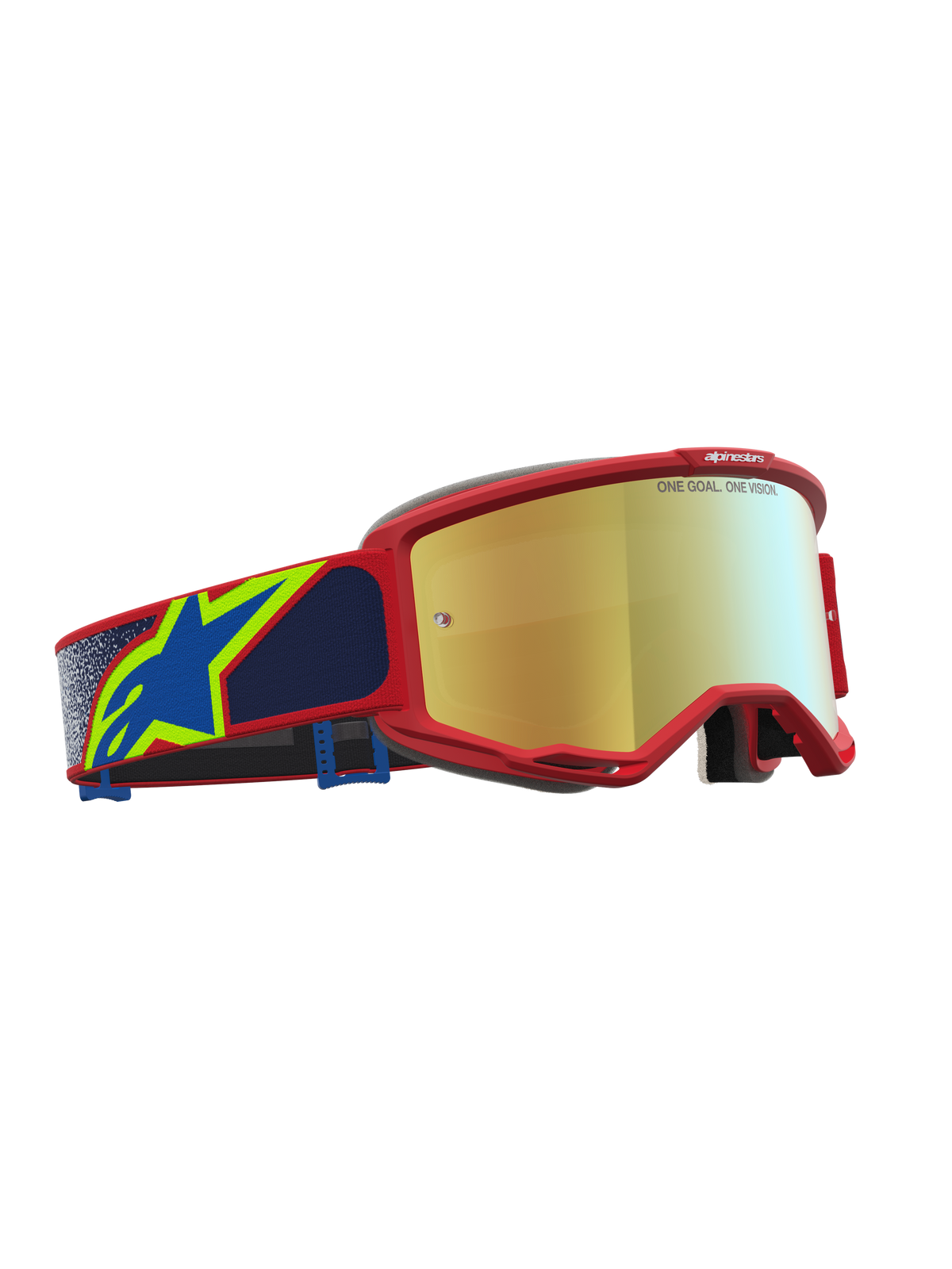 Alpinestars Vision 5 Drag goggles, motocrossgoggles för terrängkörning, röda och blå med guld-spegellins, A-FLEX urethanram