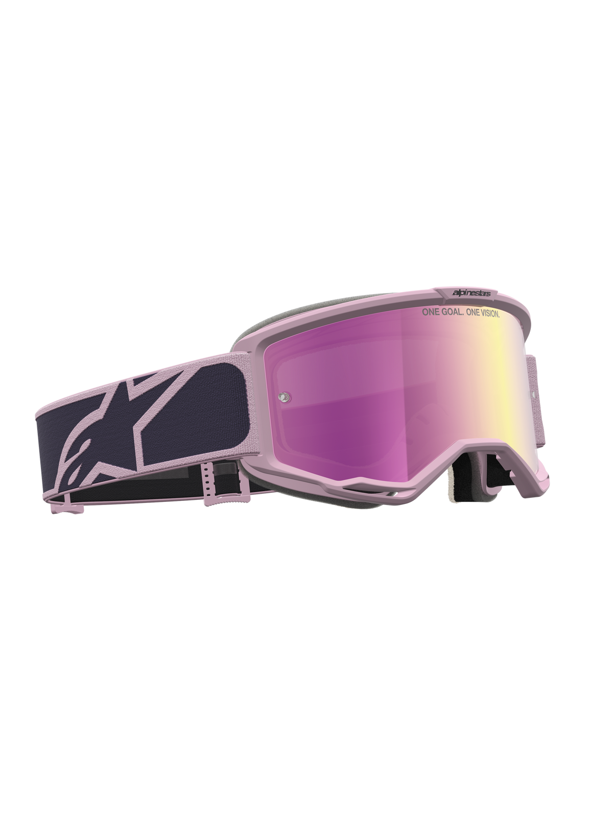 Alpinestars Vision 5 Rora goggles, motocrossgoggles, rosa och grå med rosa spegellins och RAM-AIR ventilation.