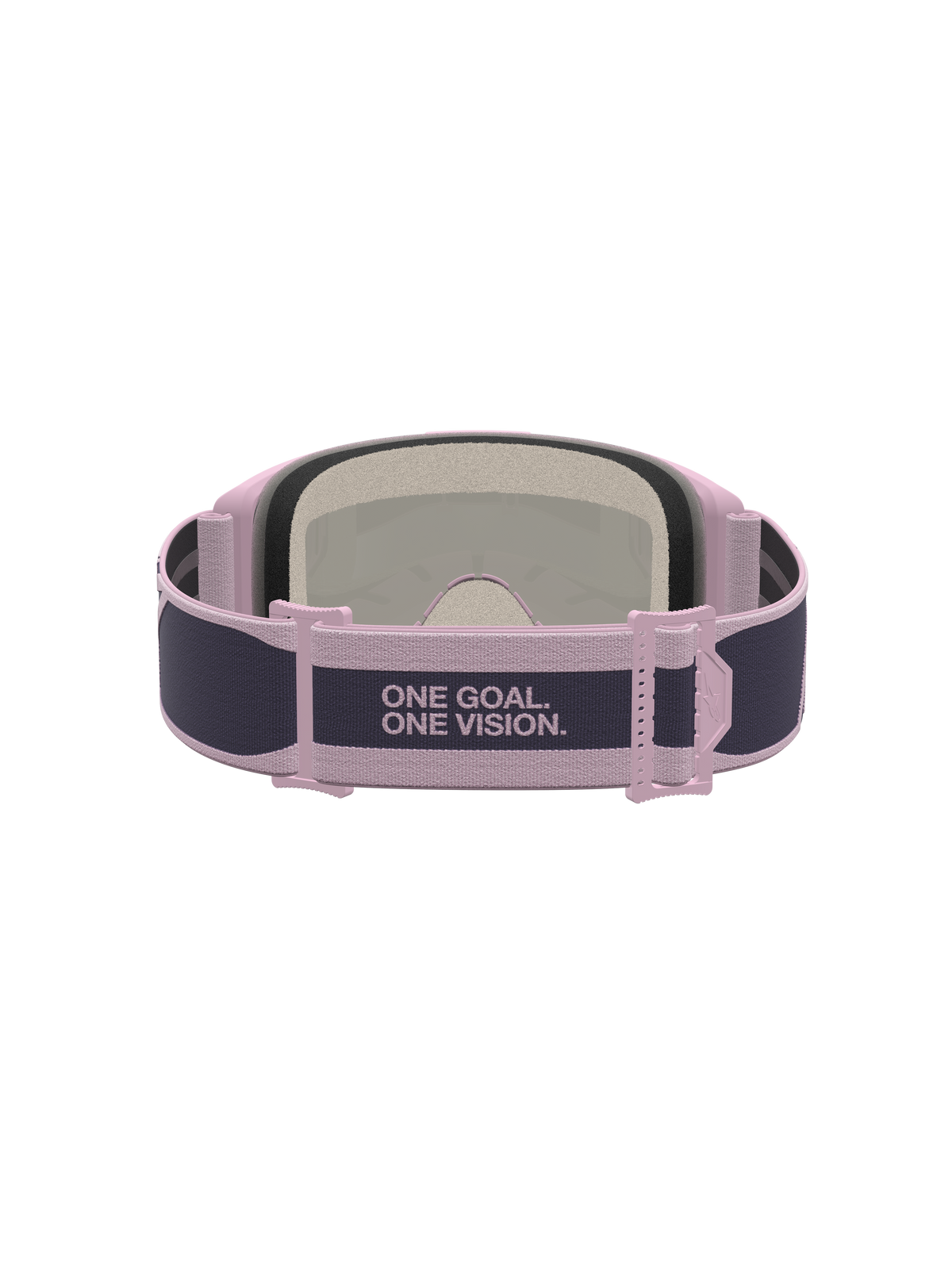 Alpinestars Vision 5 Rora goggles, motocrossgoggles, grå och rosa, bred rem med ONE GOAL. ONE VISION. tryck.