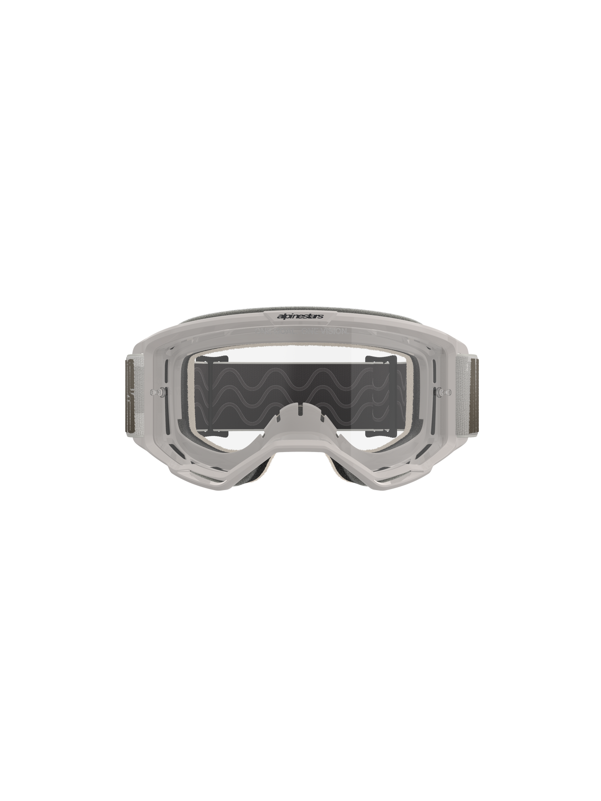 Alpinestars Vision 5 Hollow Goggles, motocrossglasögon, Wind Clear, vit halvgenomskinlig ram med klar imskyddad lins, brett grått justerbart band med silikongrepp, professionell utrustning för terrängkörning