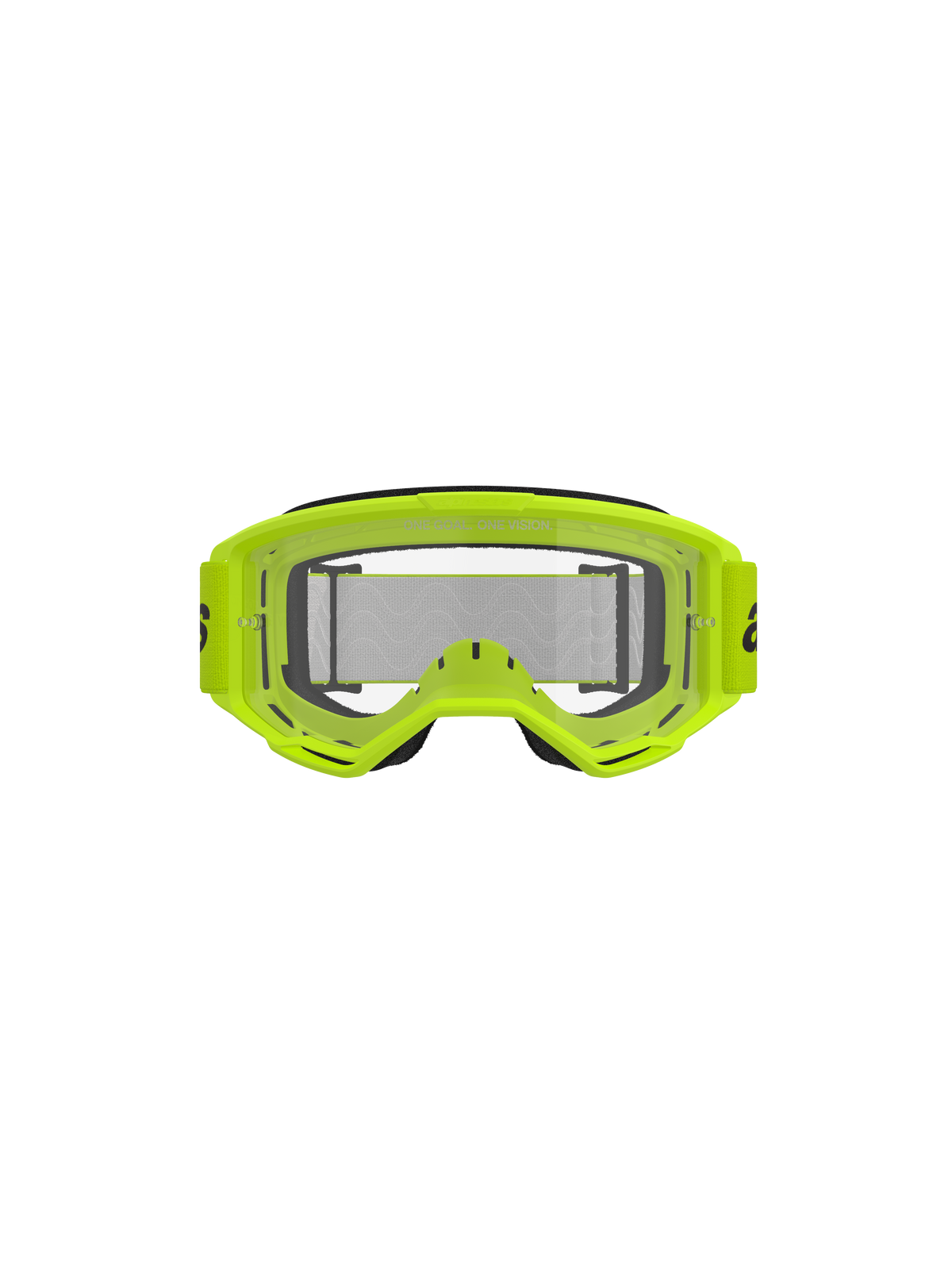 Alpinestars Vision 3 Wordmark-glasögon, motocrossglasögon, neongul ram och klar lins, klar imskyddad lins, bred vävd rem, racingutrustning för terrängkörning