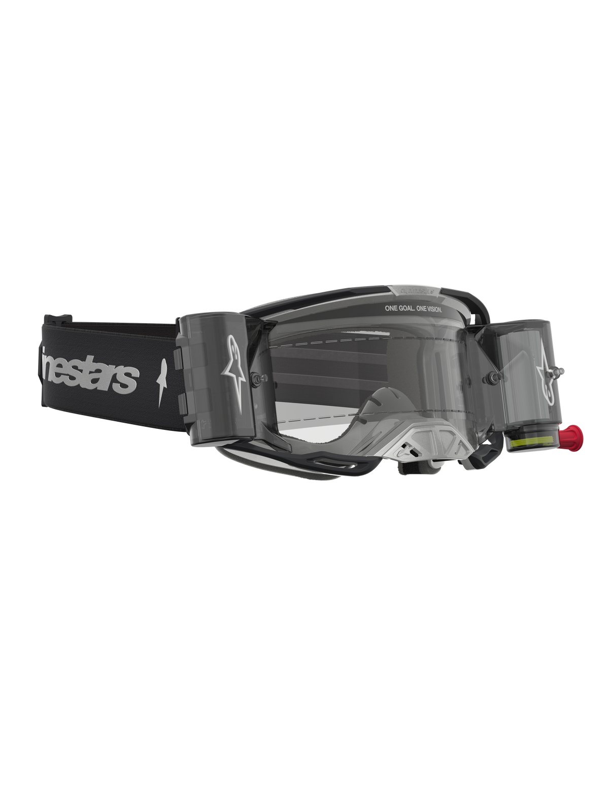 Alpinestars Vision 8 Amber Roll Off goggles, svarta och silver motocrossglasögon med roll-off-system och klar lins