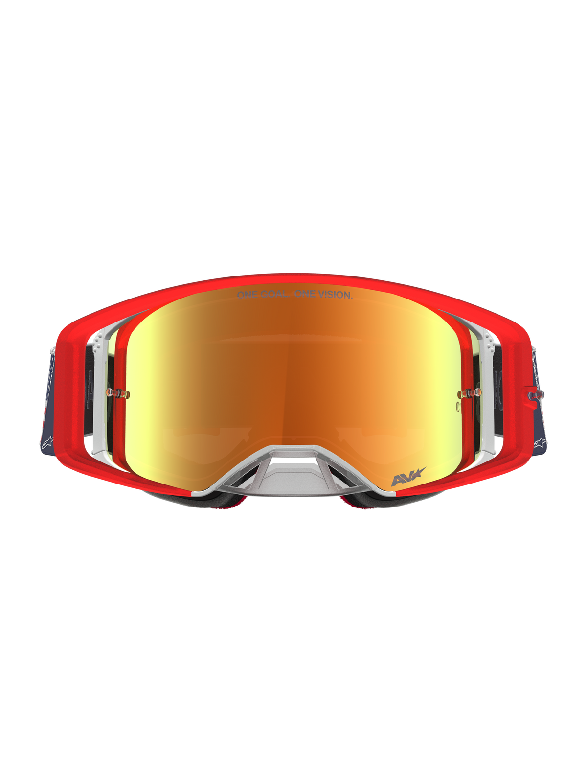 Alpinestars Supertech Limited Edition Fiftyfold goggles, motocrossgoggles för terrängkörning, röda och blåa, med reflekterande röd spegellins, professionell skyddsutrustning