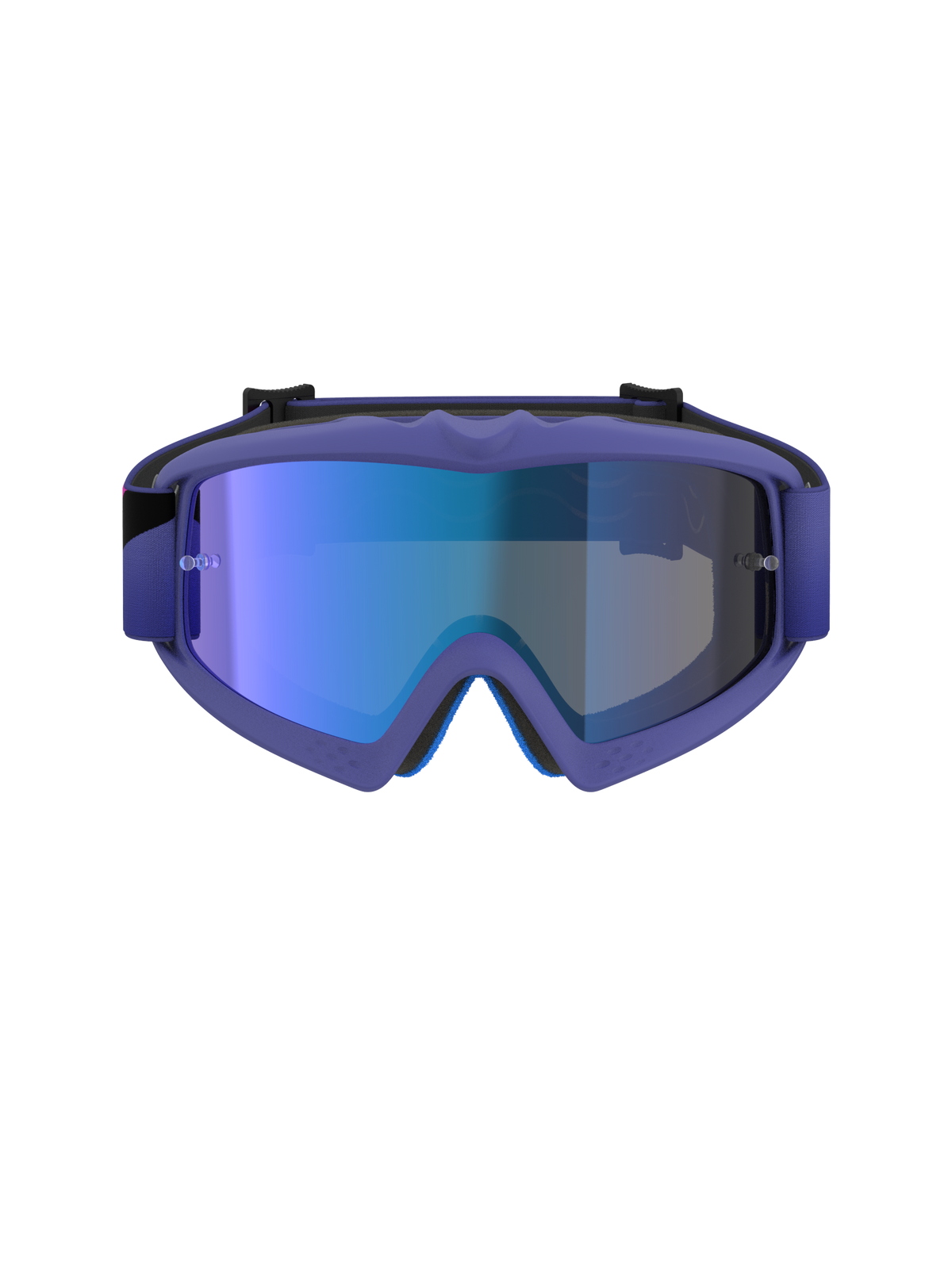 Alpinestars Vision Youth Corp Goggles, motocrossglasögon, lila och fluo-rosa ram med blå spegelglas, ungdomsspecifikt ögonskydd för terrängkörning, frontvy som visar A-FLEX-ram och ansiktsskumskonstruktion i flera lager