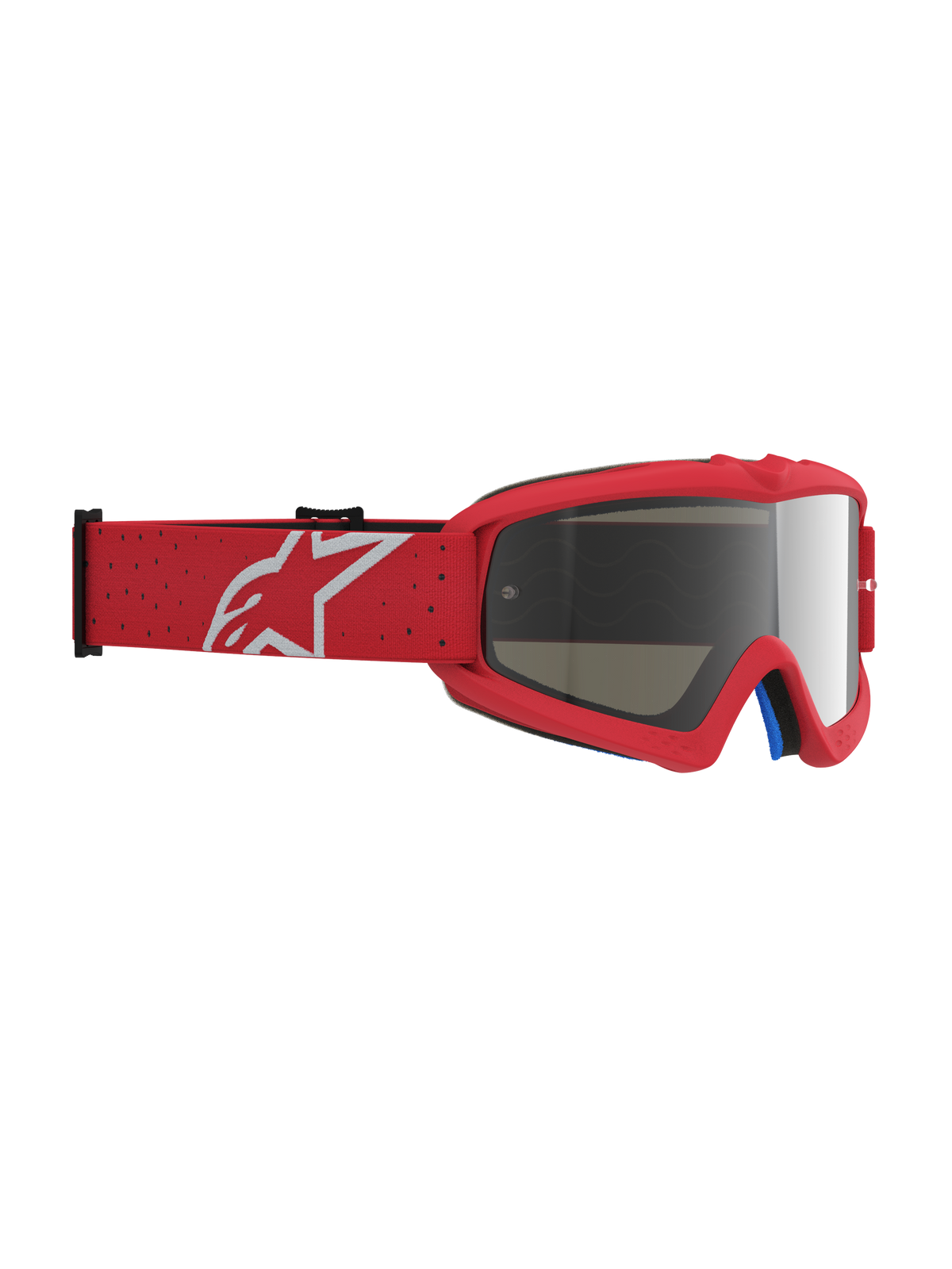 Alpinestars Vision Ungdom Vesta Goggles, motocrossglasögon för ungdomar, röda och vita med silverspegellins, vit Astars-logotyp på remmen, för terrängkörning.