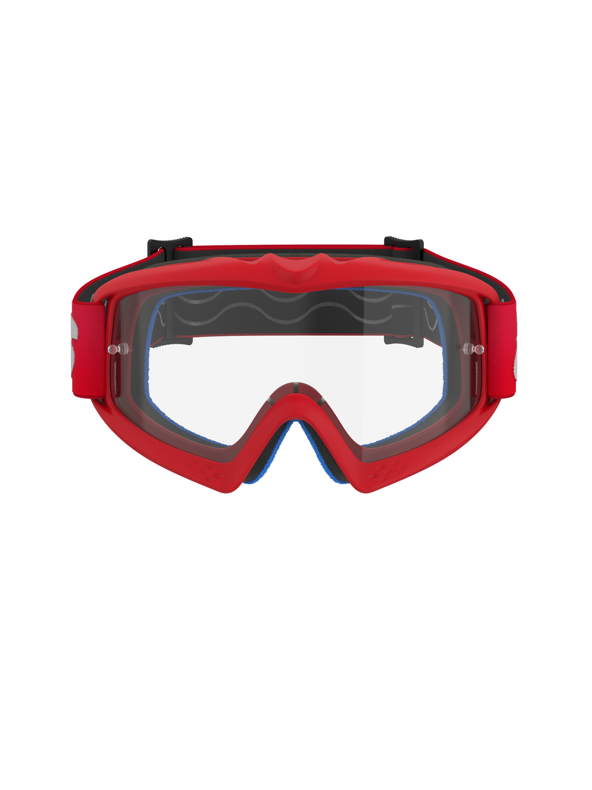 Alpinestars Vision Youth Blaze Goggles, Red and Clear, Youth Motocross Goggles featuring a flexible urethane frame, anti-fog polycarbonate lens with tear-off posts, front-facing view for off-road racing performance