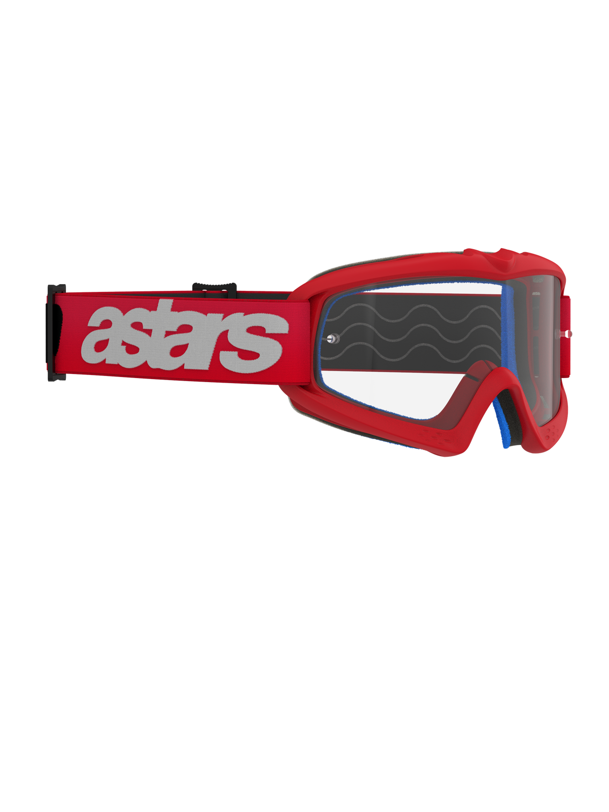 Alpinestars Vision Youth Blaze Goggles, Motocross Goggles, Red and Clear, red strap with white astars logo, youth-specific racing eyewear with anti-fog polycarbonate lens
