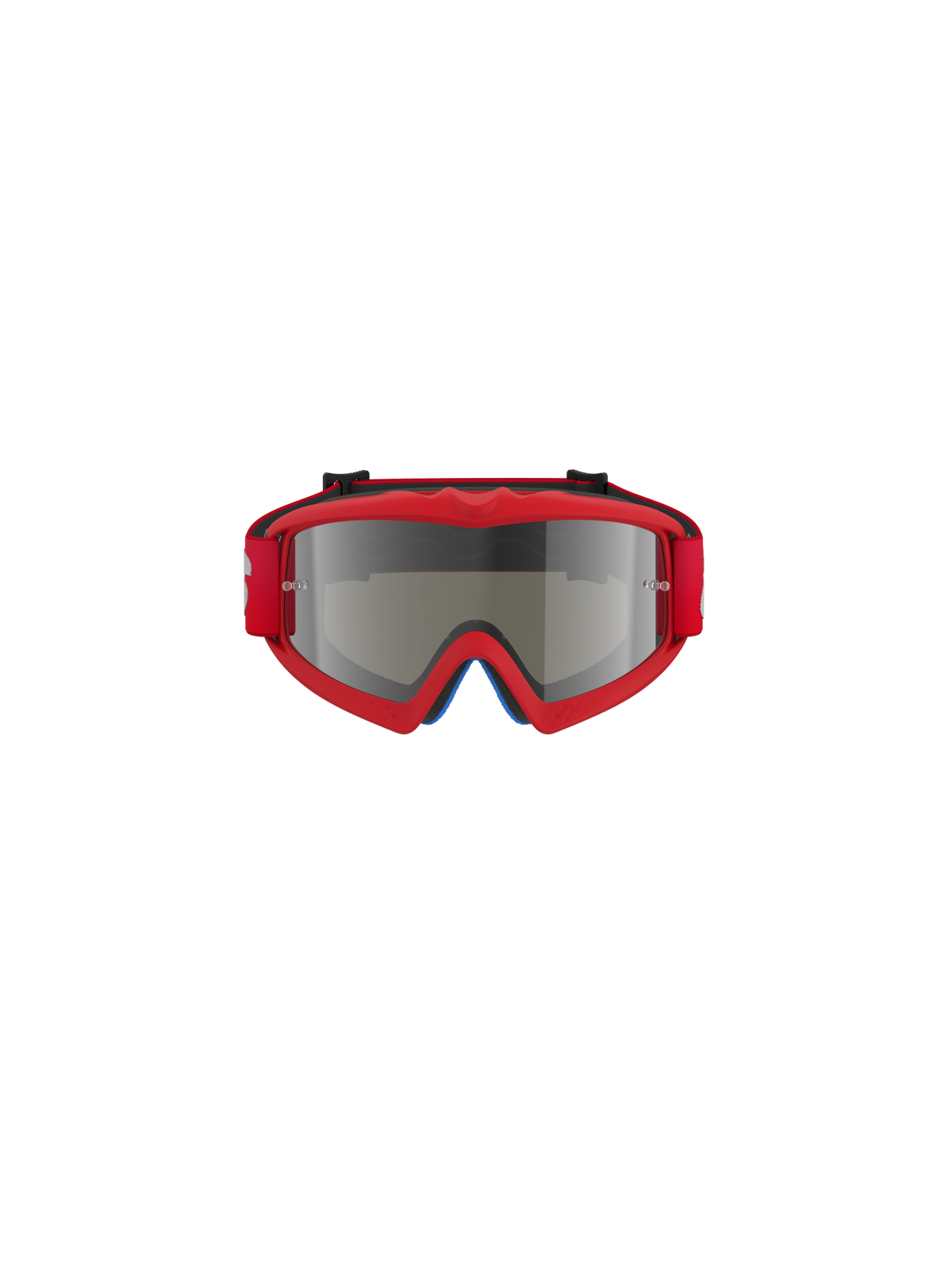 Alpinestars Vision Youth Blaze Goggles, motocrossglasögon, röd och silverspegel, vy framifrån, med en färgstark röd uretanram och rött band, designade för ungdomsförare med spegellins