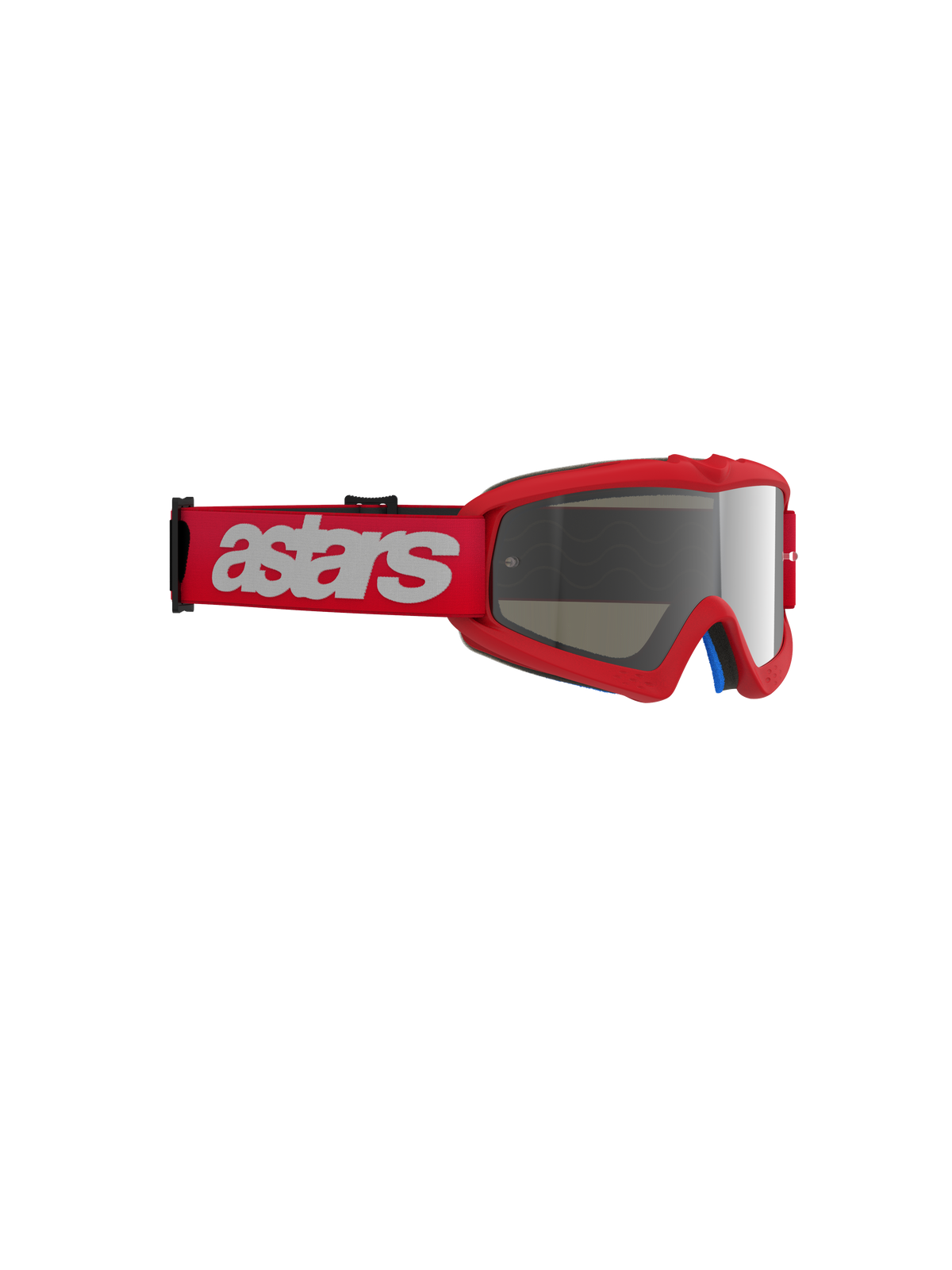 Alpinestars Vision Youth Blaze goggles, motocrossglasögon, röda med Silver Mirror-lins, rött vävt band med vit astars-logotyp, kompakt uretanram designad för ungdomsförare, ögonskydd för terrängkörning