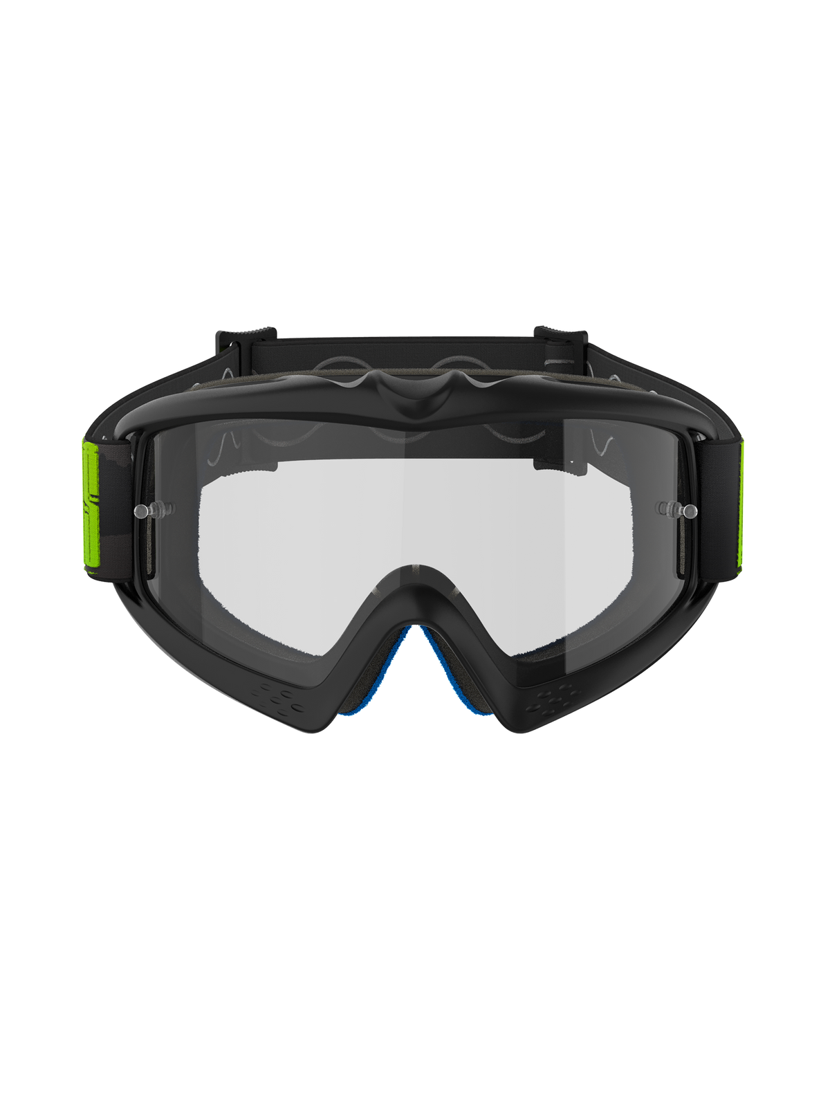 Alpinestars Vision Youth Hollow Goggles, Motocross Goggles, Charcoal and Fluo Yellow, clear anti-fog lens with tear-off posts, black woven strap with fluorescent yellow accents, protective off-road eyewear for youth riders