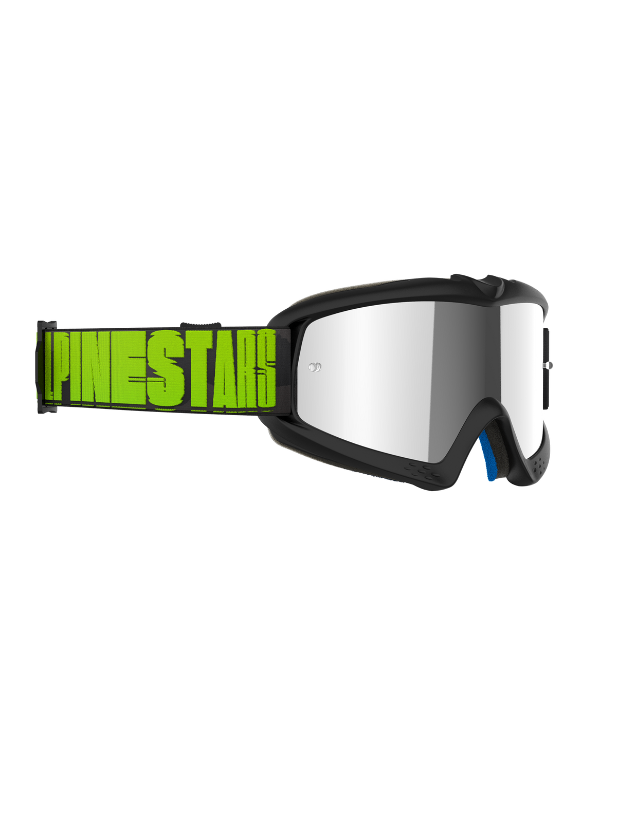Alpinestars Vision Youth Hollow Goggles, motocrossglasögon för ungdom, kolgrå ram med silverfärgad spegellins, fluogult och svart band med tydlig Alpinestars-branding, professionellt ögonskydd för terrängkörning