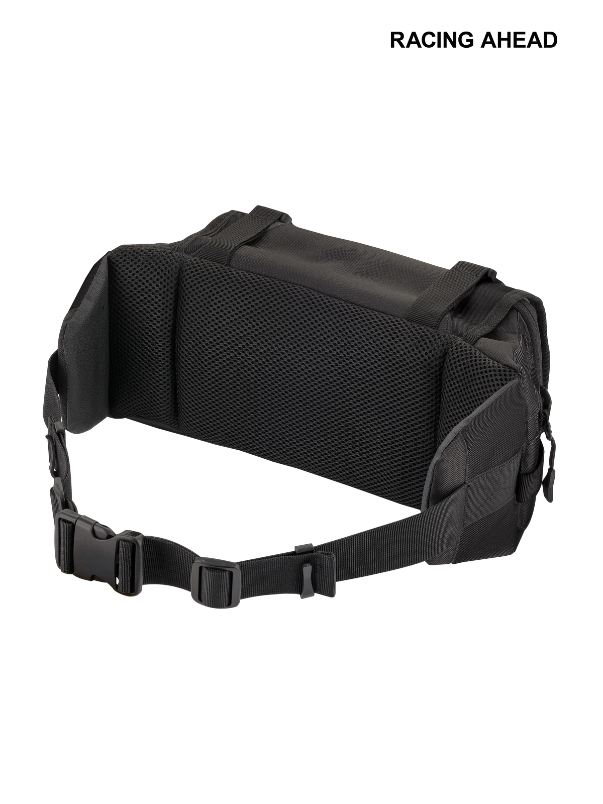 Alpinestars Tech Tool Pack, verktygsväska för enduro och motocross, svart, vy bakifrån som visar ryggvaddering i air-mesh för ventilation, justerbart midjebälte med säkert plastspänne, slitstark textilkonstruktion för terrängkörning