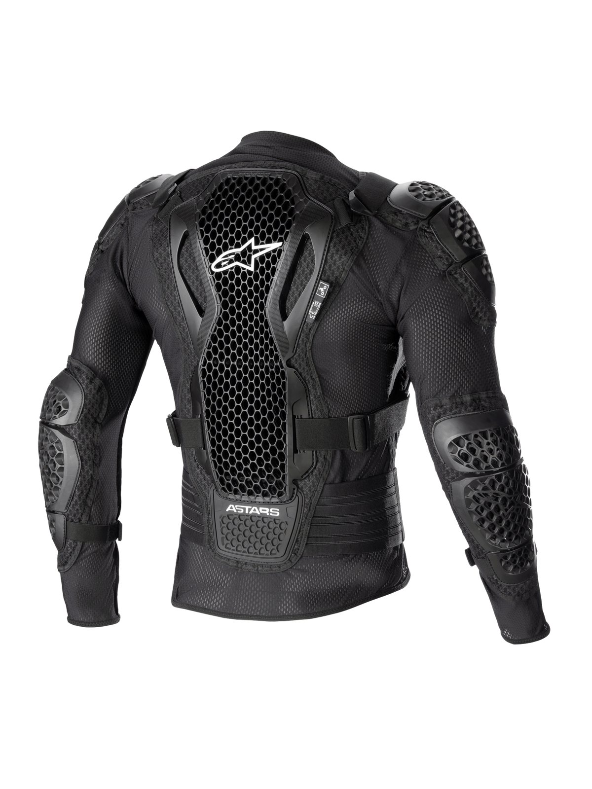 Alpinestars Bionic Action V2 skyddsjacka, ryggvy, svart, med perforerat Cell Technology-ryggskydd med vit logotyp, mesh-konstruktion med integrerade axel- och armbågsskydd, designad för motocross- och off-road-skydd