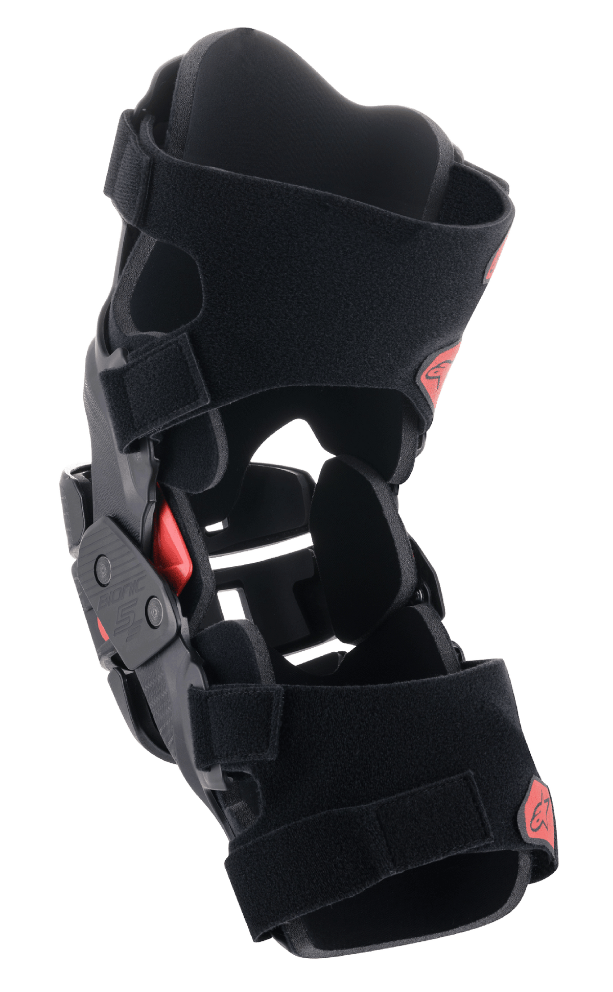 Alpinestars Bionic 5S Youth knäskydd, motocross-knäskydd, svart och röd, med en hybridramskonstruktion, stabilt fyrpunktsgångjärnssystem och justerbara kardborreband, skyddande och lätt design för unga offroad-förare