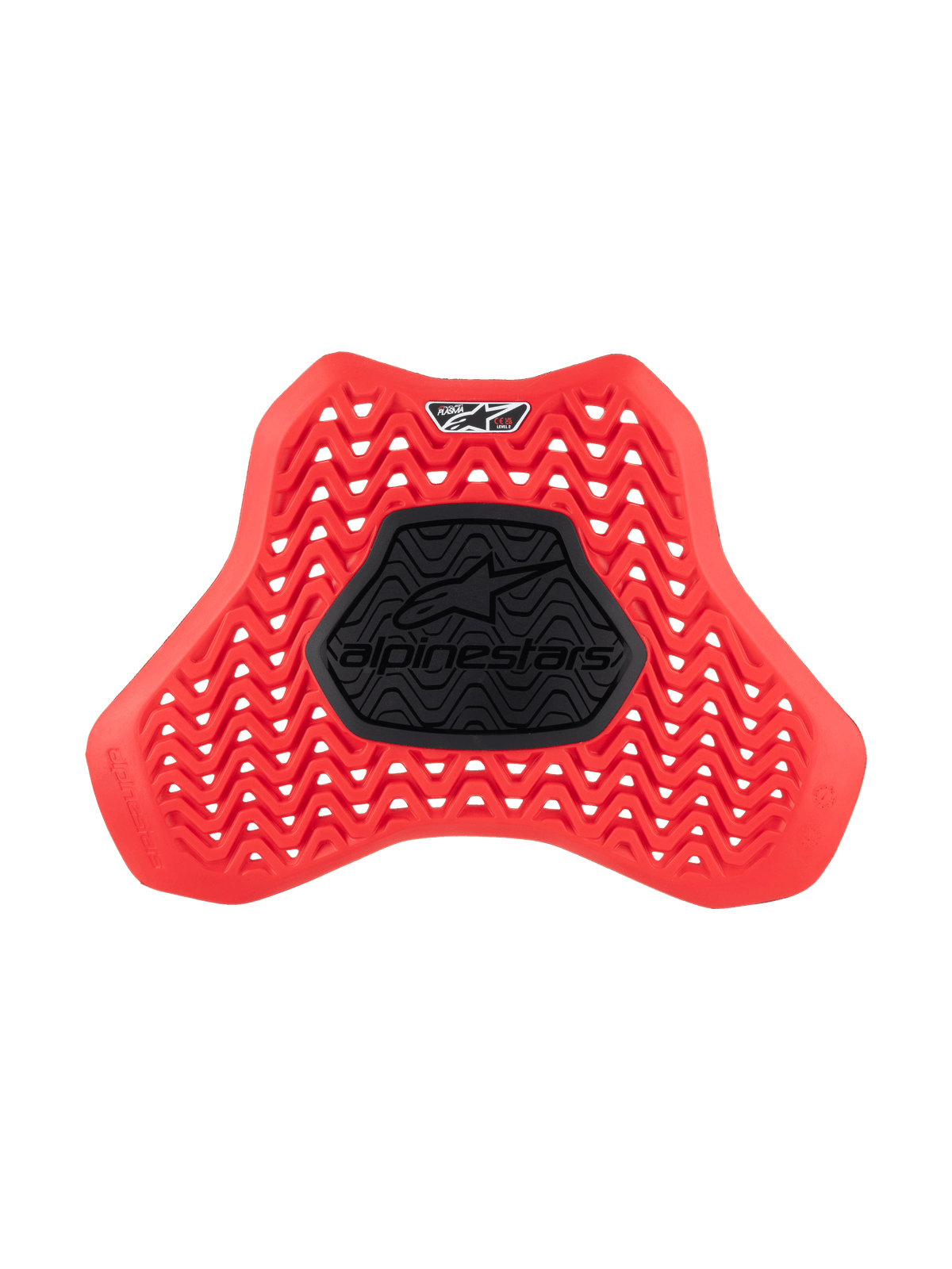 Alpinestars Nucleon Plasma Full Chest Protector Insert, bröstskydd för motorcykel, röd och svart, med ett vågformigt ventilerat mönster för luftflöde, central svart halvstyv zon med Alpinestars-logotyp, ergonomisk skölddesign för stötskydd