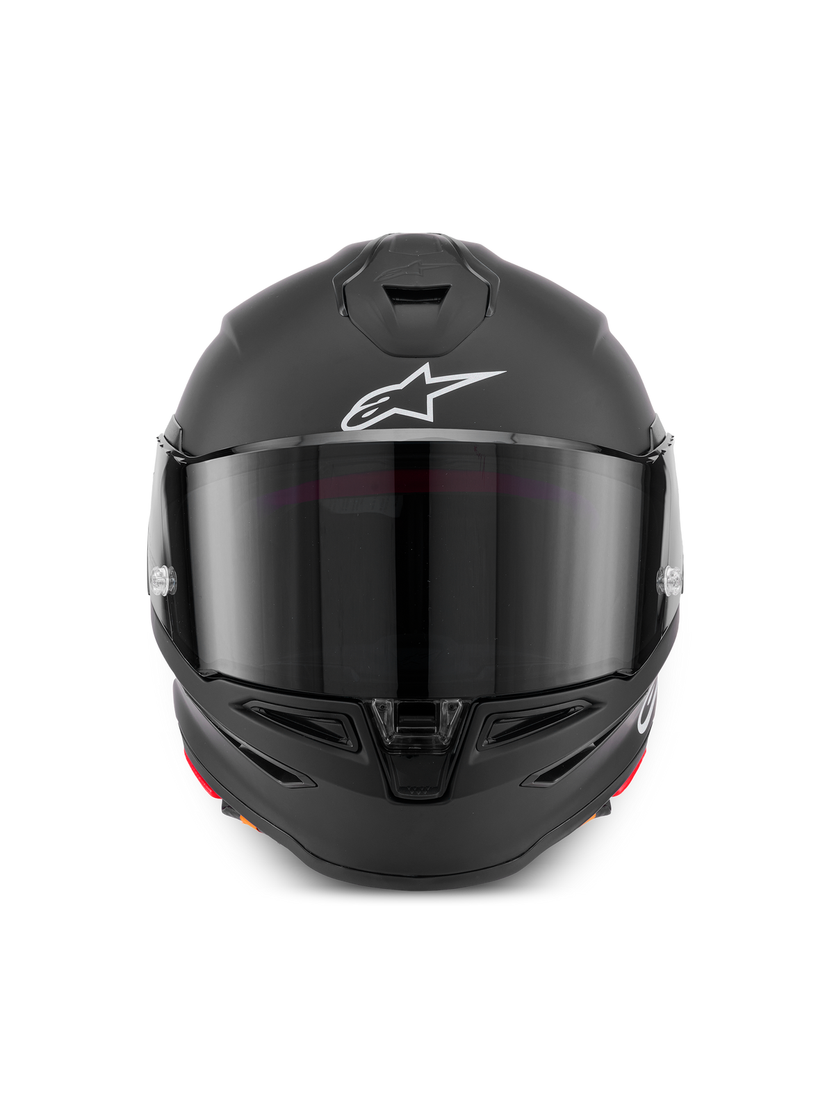 Alpinestars S-R7 Solid hjälm, mattsvart kolfiberkomposithjälm, framifrån med tonat visir och vit Astar-logotyp