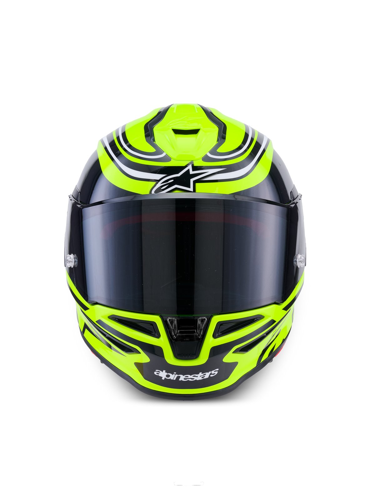Alpinestars S-R7 Zeal Helmet ECE 22.06, full-face road racing motorcycle helmet in Yellow Fluo, Black, and White with glossy finish, featuring carbon construction and aerodynamic visor design