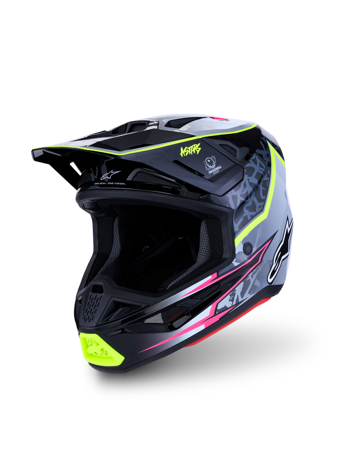 Alpinestars S-M7 Blaster Motocross Helmet, black and gray with fluorescent yellow, composite shell, ECE 22.06 certified.