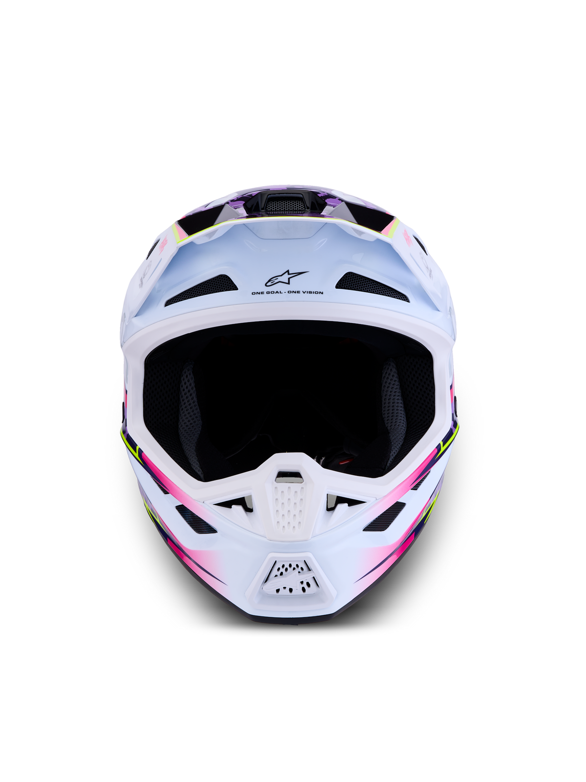Alpinestars S-M7 Blaster hjälm, motocrosshjälm för terrängkörning, vit med lila och rosa glansig grafik, ECE 22.06