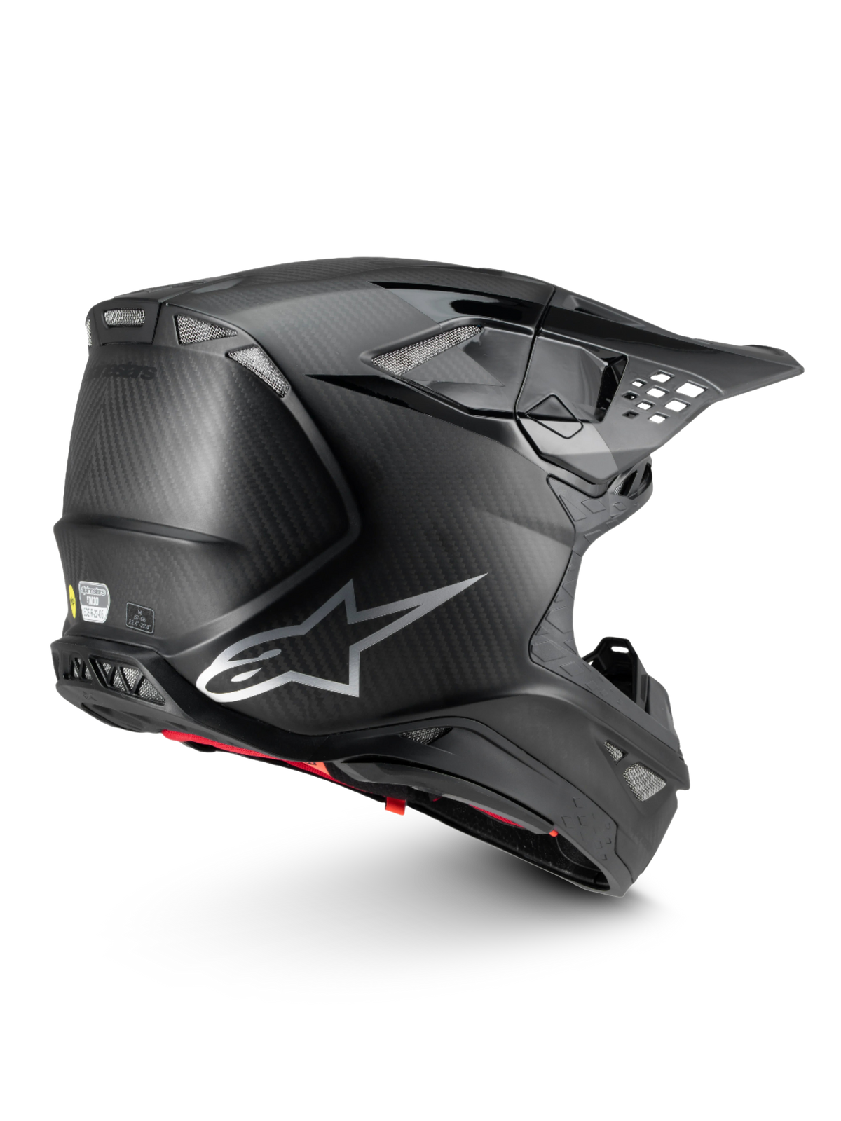 Alpinestars Supertech M10 Fame hjälm, motocrosshjälm i svart kolfiber med MIPS och ECE 22.06-certifiering för off-road.