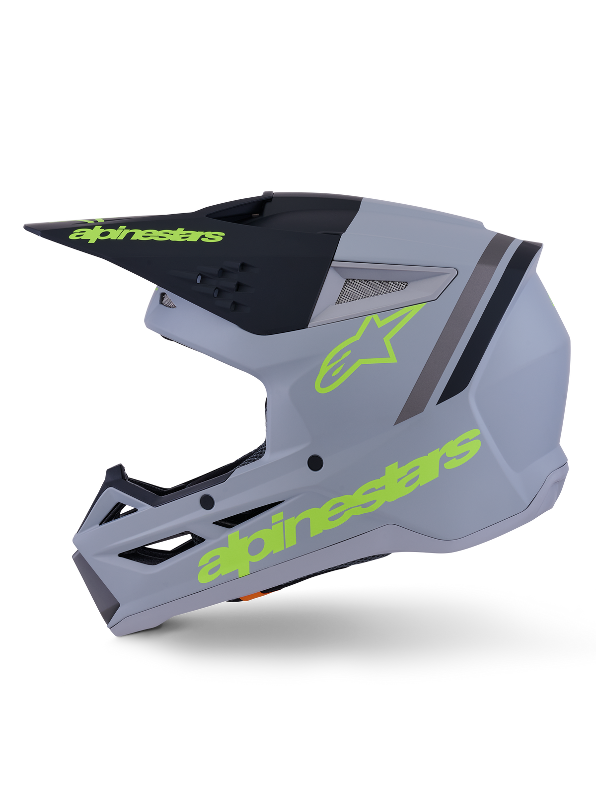 Alpinestars S-M3 Radium-hjälm, motocrosshjälm, grön, svart och fluorescerande gul matt, termoinjicerat skal med integrerat visir och ventilationsöppningar med högt flöde, konstruerad för MX- och enduro-körning