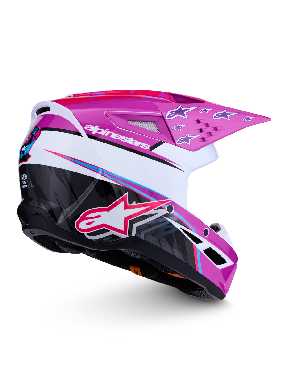 Alpinestars SM3 Falcon Helmet ECE06, purple and white motocross helmet with black accents and glossy finish.