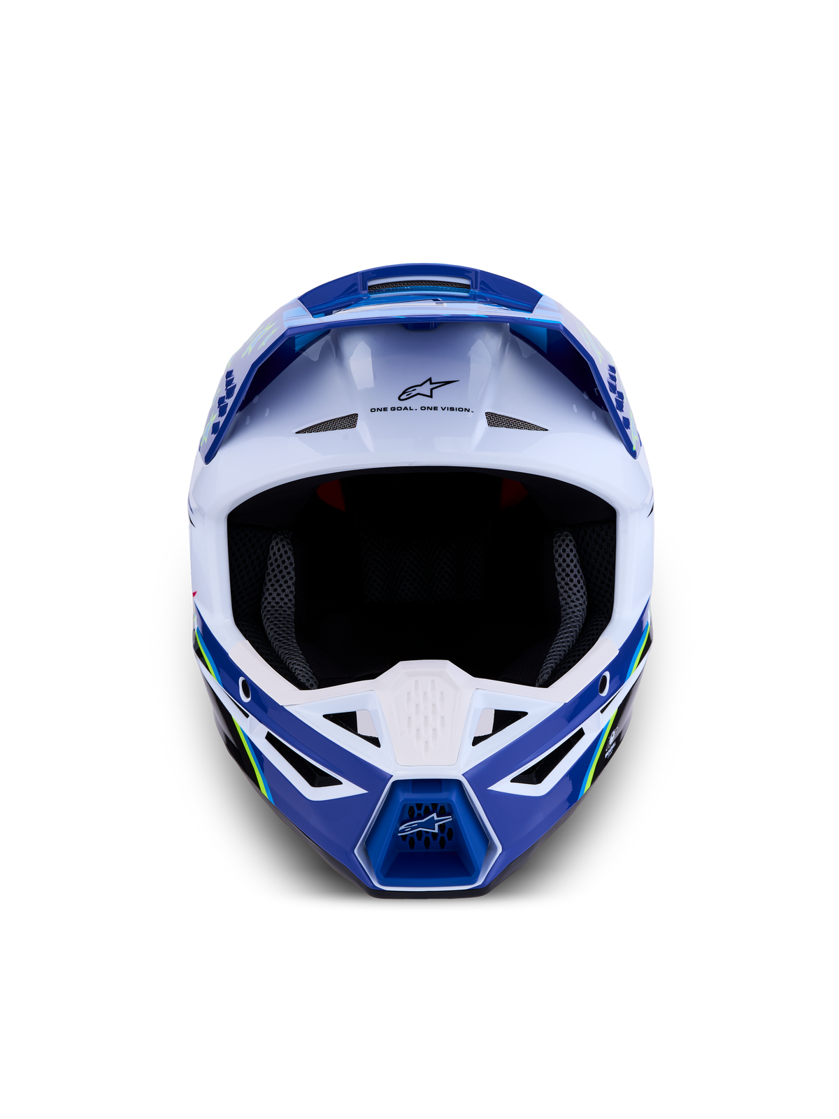 Alpinestars SM3 Falcon hjälm ECE06, blå och vit motocrosshjälm, ECE 2206-certifierat skydd för terrängkörning.