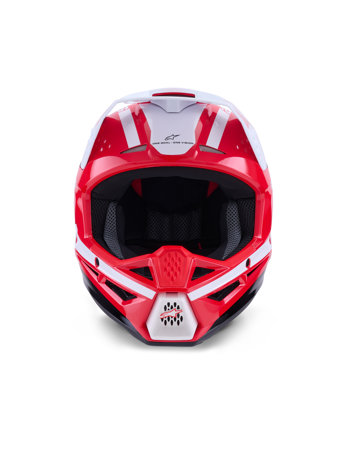 Alpinestars S-M3 Heat hjälm, motocrosshjälm, röd och vit, ECE 22.06-certifierad, detaljerad vy framifrån