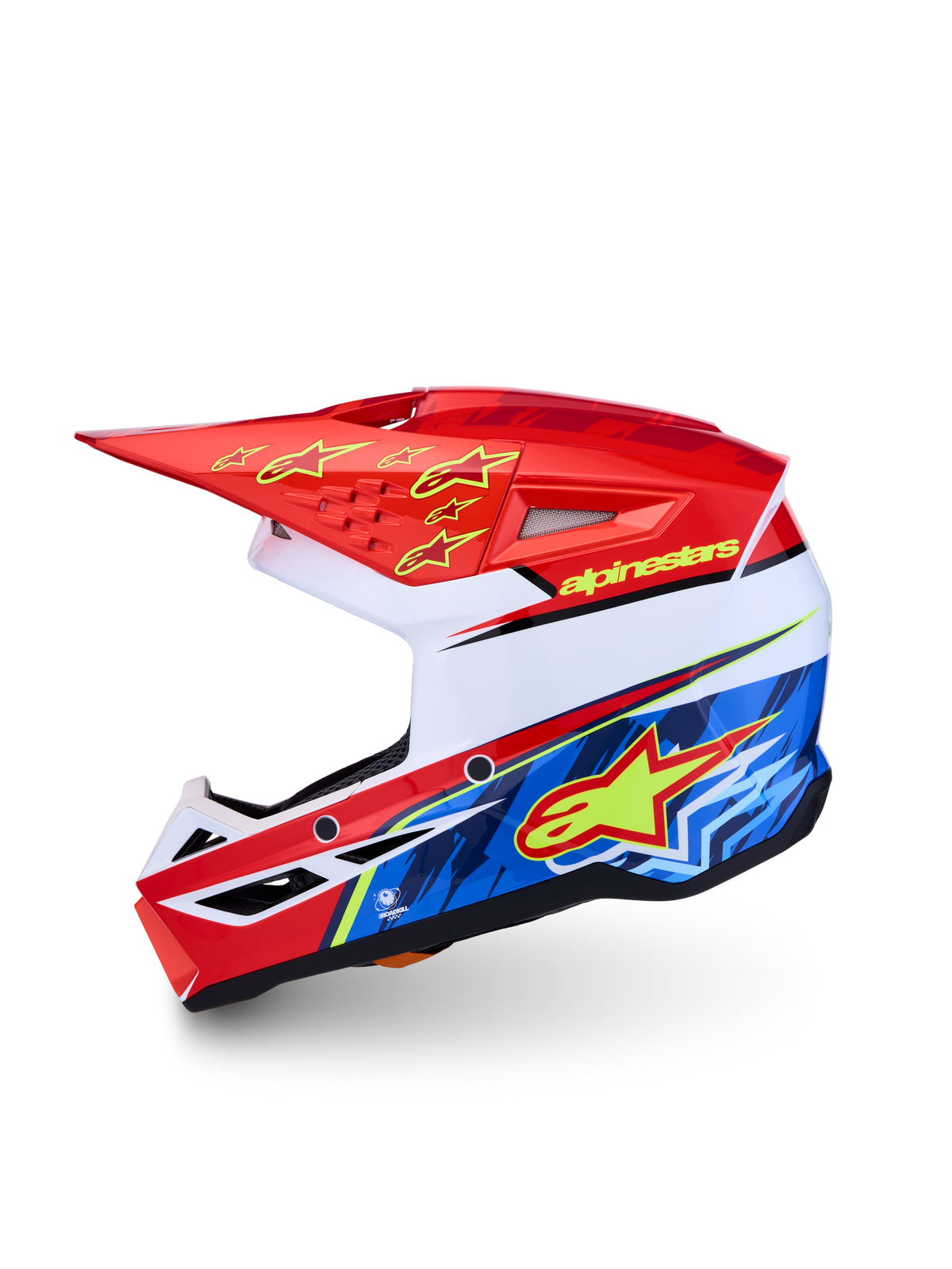 Alpinestars SM3 Falcon ungdomshjälm, röd och blå motocrosshjälm med lätt termoplastskal, ECE06-certifierad för off-road.
