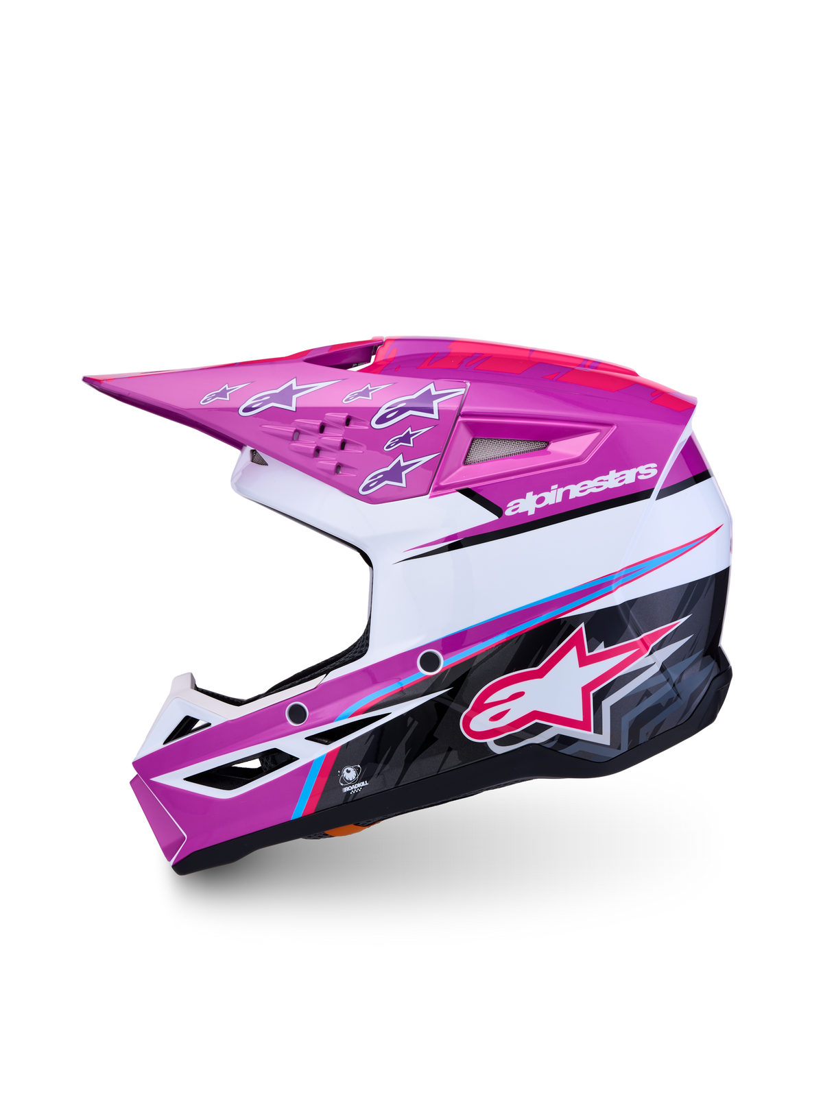 Alpinestars SM3 Falcon ungdomshjälm, lila och vit motocrosshjälm, glansigt skal, ECE 22.06-certifierad.