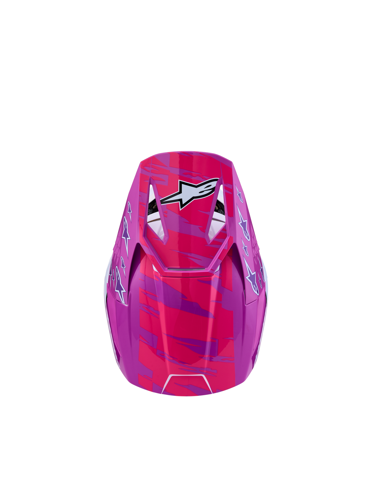 Alpinestars SM3 Falcon ungdomshjälm, motocrosshjälm i lila och rosa fluo med vit stjärngrafik, ECE 2206-certifierad, designad för terrängkörning