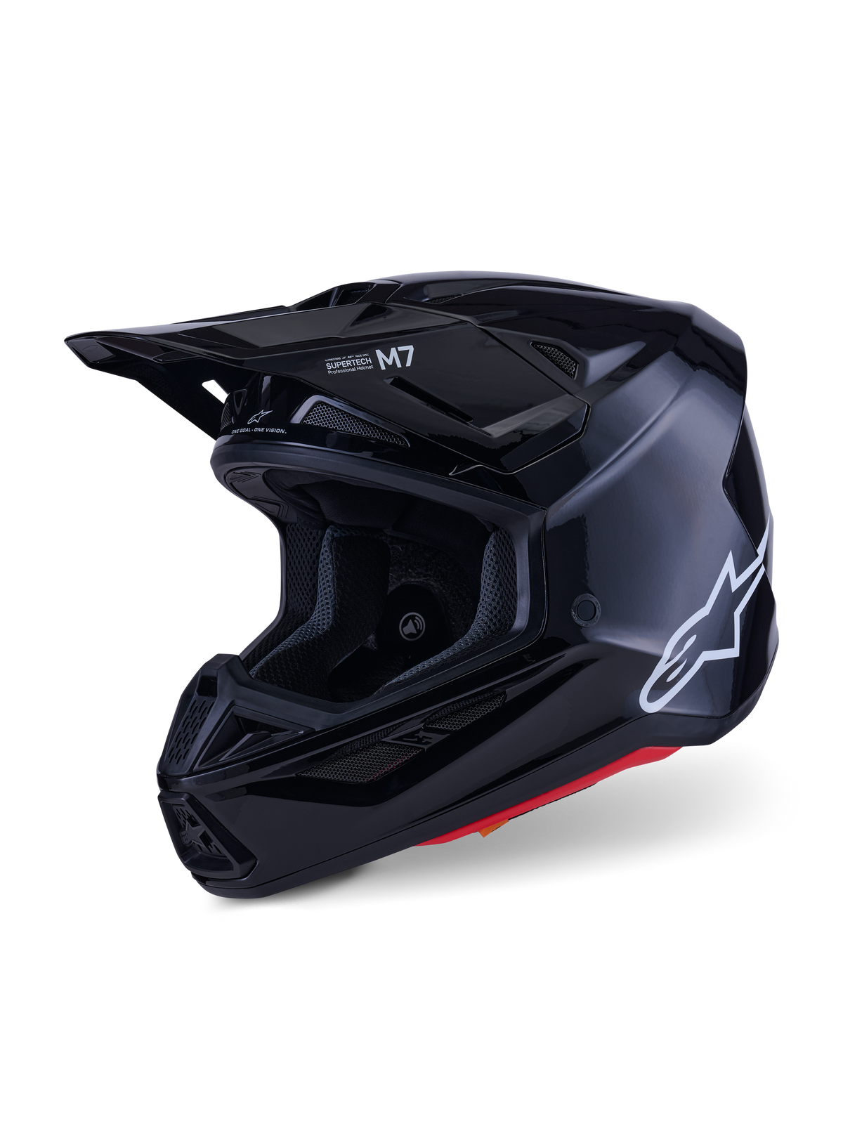Alpinestars S-M7 Solid hjälm, motocrosshjälm, blanksvart, med en vit Alpinestars-logotyp på sidan, aerodynamiskt visir och flera luftintagsventiler för skydd vid terrängracing