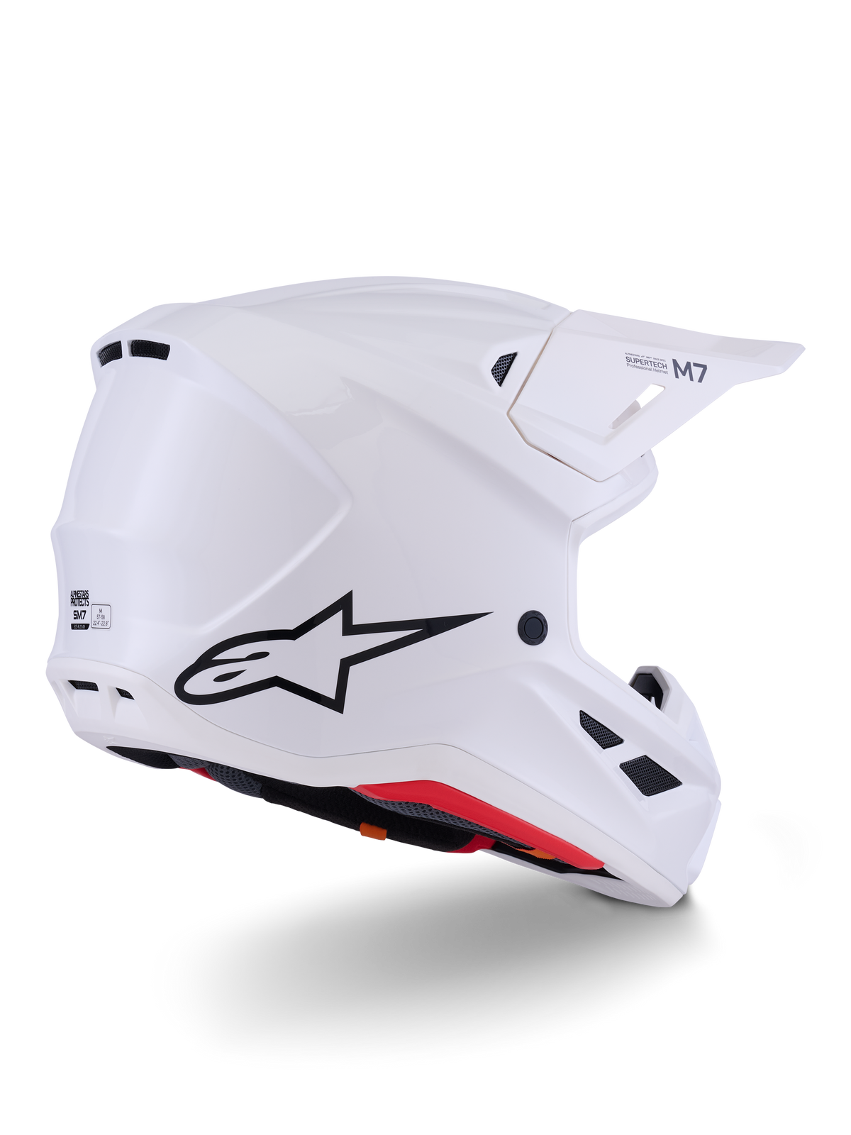 Alpinestars S-M7 Solid Helmet ECE 22.06, Motocross Helmet, White Glossy, full-face off-road design, streamlined aerodynamic shell with multiple ventilation ports, black visor, high-performance protection for motocross and off-road racing