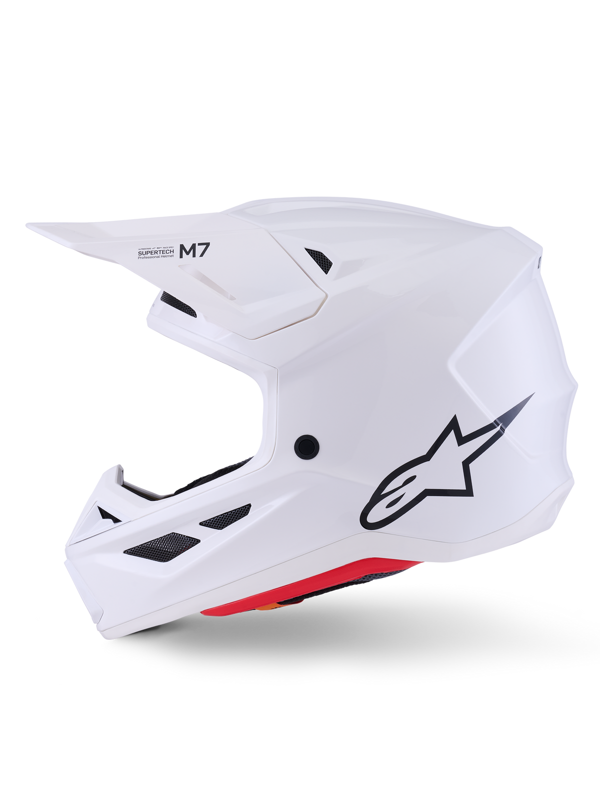 Alpinestars S-M7 Solid Helmet ECE 22.06, White Glossy, professional off-road motocross helmet, lightweight composite shell, aerodynamic profile with integrated ventilation and adjustable visor