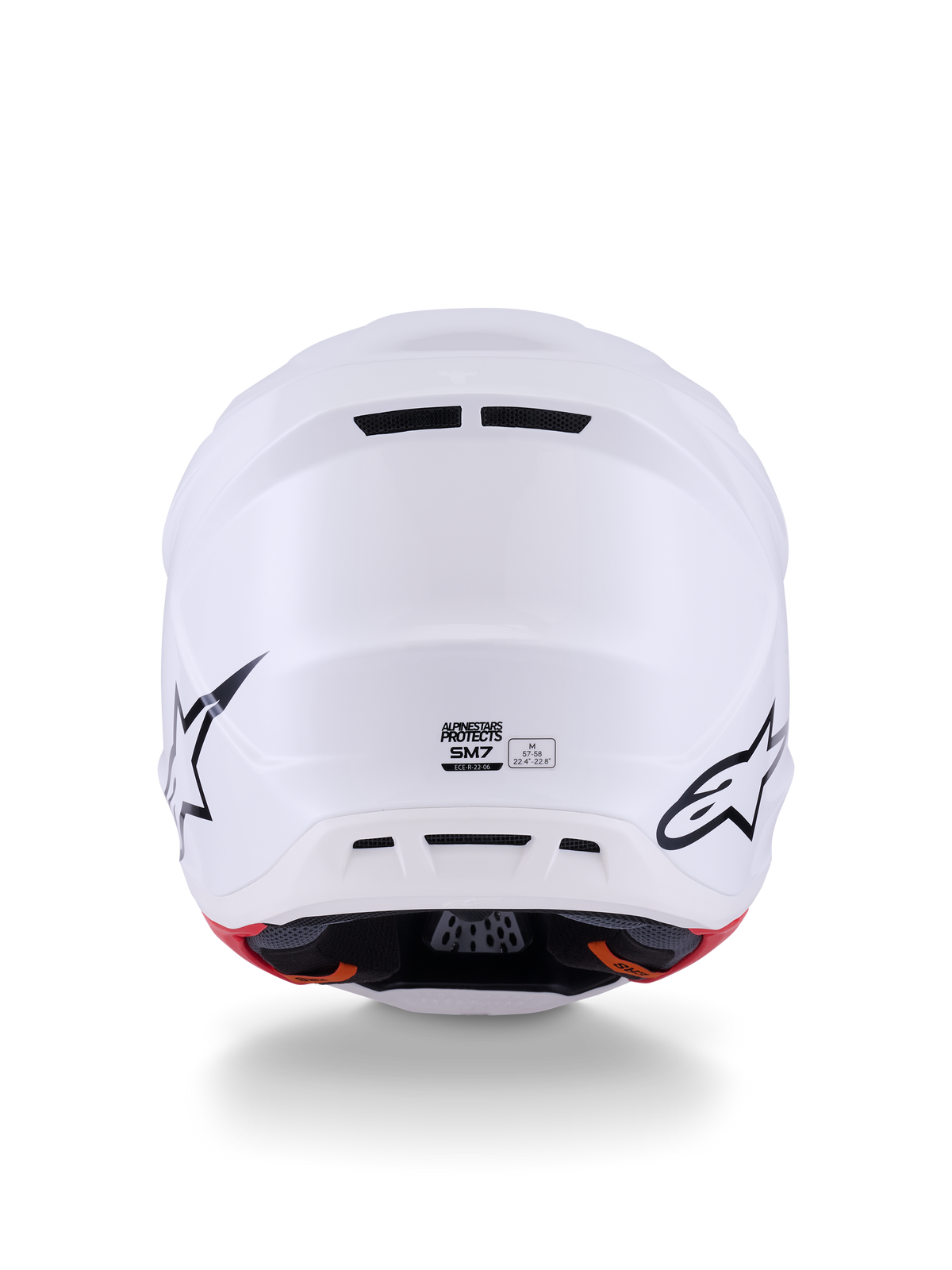 Alpinestars S-M7 Solid Helmet ECE 22.06, Motocross Helmet, White Glossy, aerodynamic multi-layer composite shell, featuring a 20-port ventilation system and adjustable visor, sleek off-road racing design