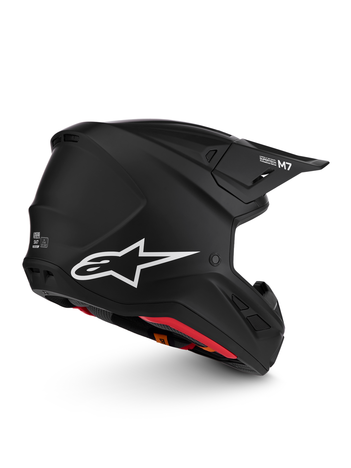 Alpinestars S-M7 Solid hjälm ECE06, mattsvart motocrosshjälm för terrängkörning med vit stjärnlogo och aerodynamisk profil.