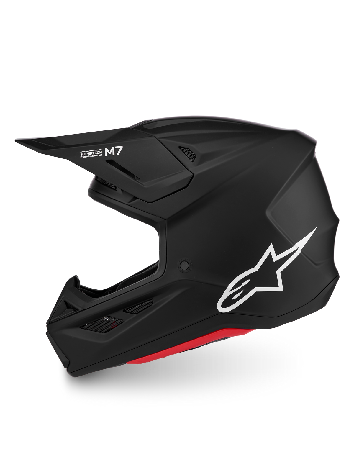 Alpinestars S-M7 Solid hjälm, matt svart motocrosshjälm med vit logotyp och aerodynamiskt skal, ECE 22.06-certifierad