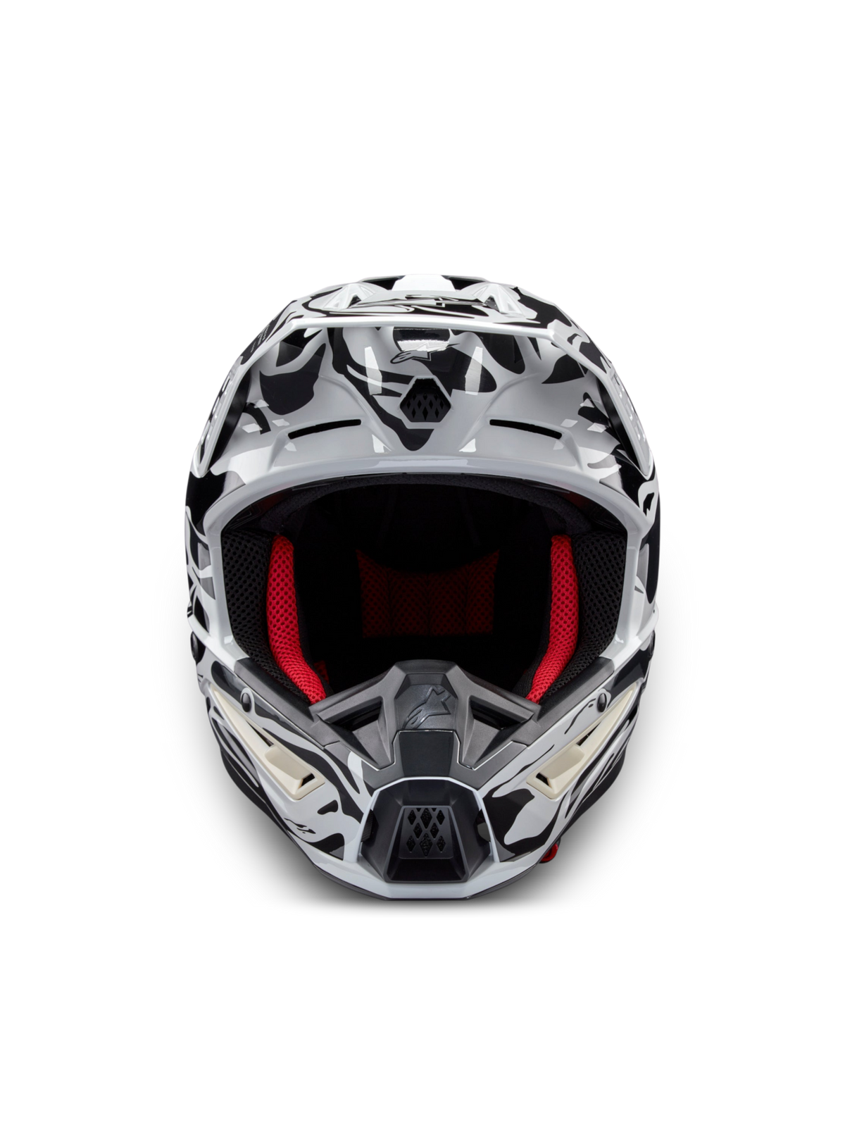 Alpinestars S-M5 Mineral hjälm, kallgrå och svart motocrosshjälm med rött innerfoder, ECE 22.06-certifierad