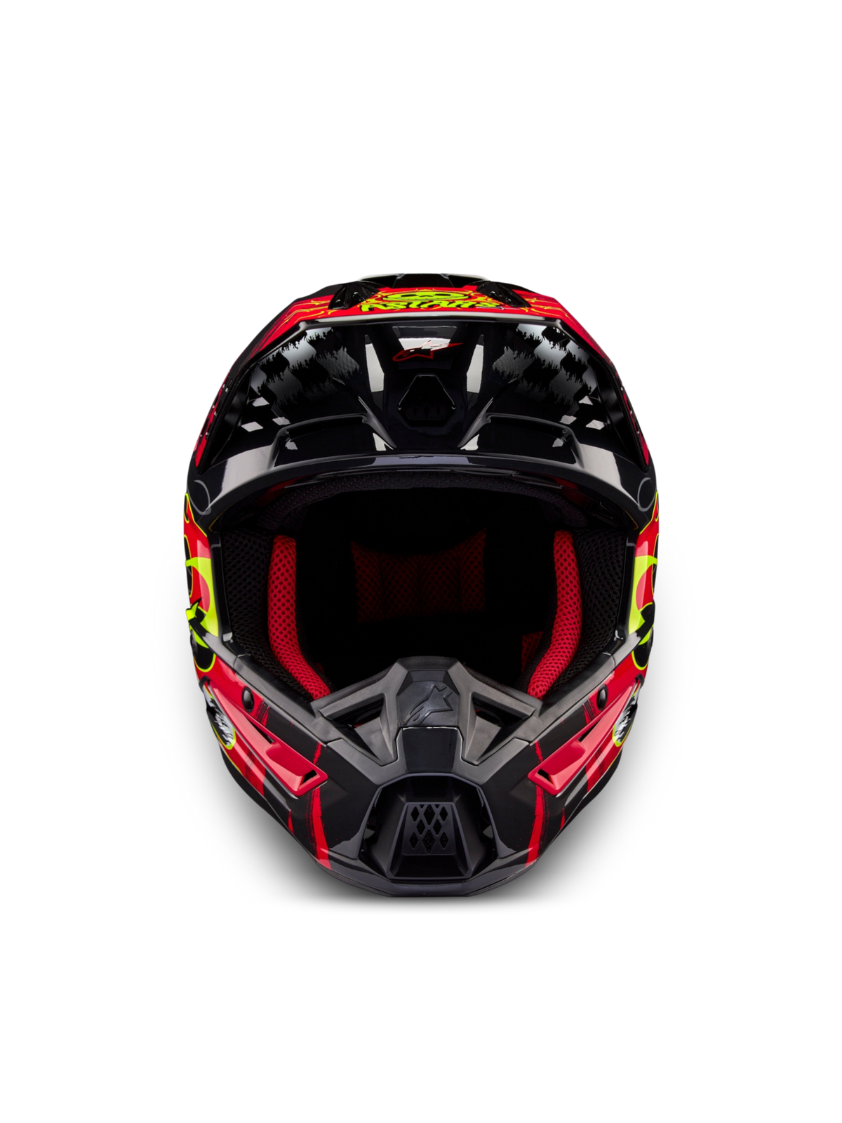 Alpinestars S-M5 Rash hjälm, mörkgrå och röd motocrosshjälm för terrängkörning, ventilerat skal, ECE 22.06-certifierad.