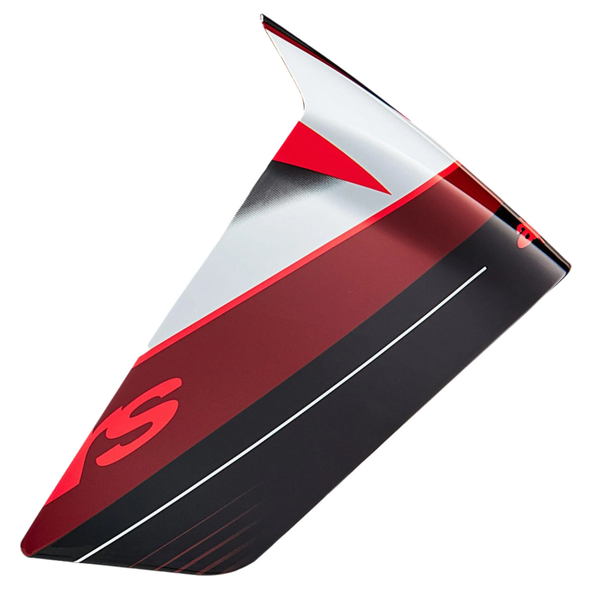 Alpinestars Supertech R10 Team Race Spoiler, hjälmtillbehör, svart kolfiber, röd och vit glansig, aerodynamisk reservdel med vinklad grafik och strömlinjeformad profil