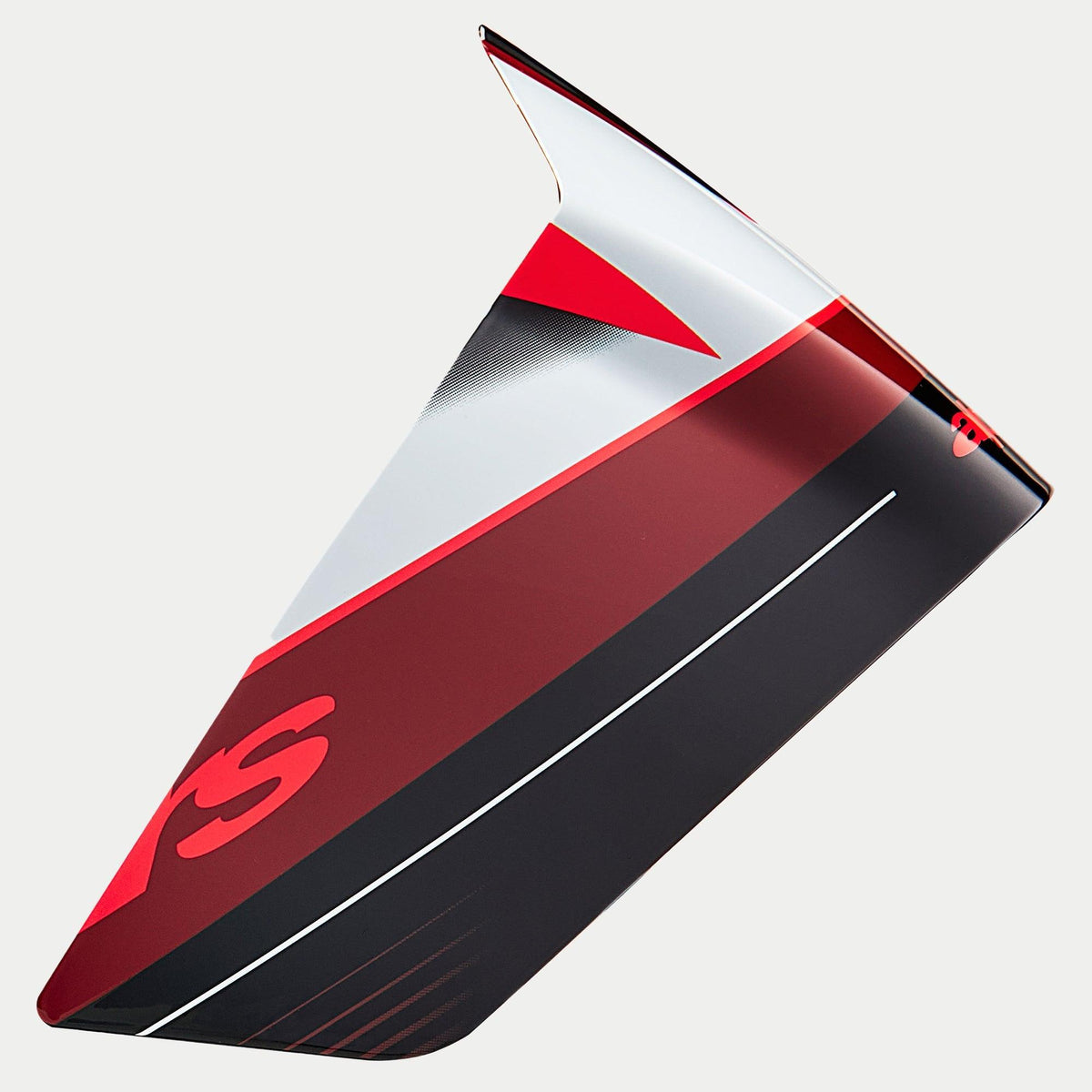 Alpinestars Supertech R10 Team Race Spoiler, hjälmtillbehör, svart kolfiber, röd och vit glansig, aerodynamisk reservdel med skarpa vinklar och grafiska mönster, blank finish för racinghjälmar