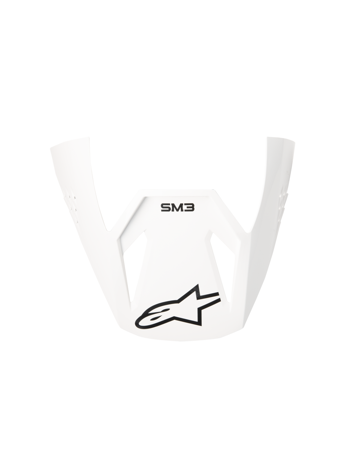 Alpinestars S-M3 Solid ECE06 visir, vit blank ersättningsskärm för motocrosshjälmar, med svart SM3-logotyp och Alpinestars stjärnlogotyp, vinklad och aerodynamisk design för off-road-prestanda