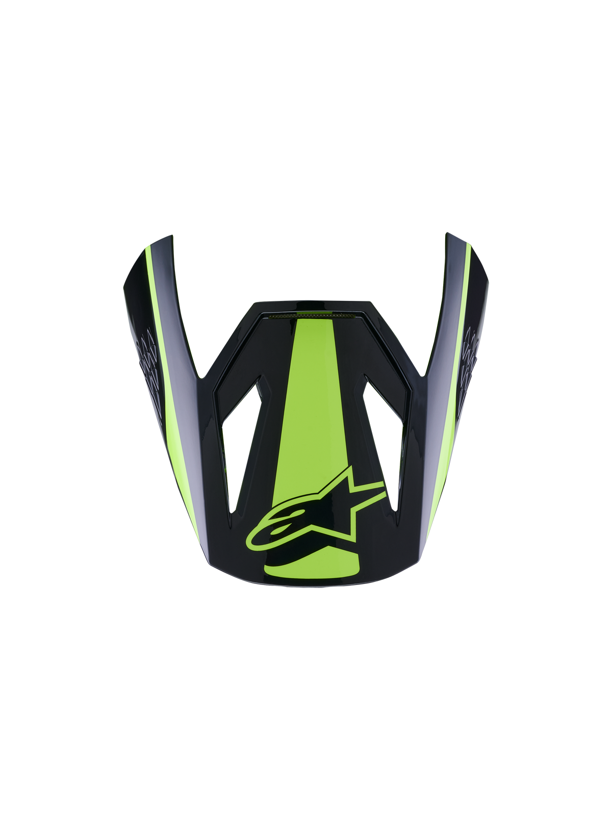 Alpinestars S-M3 Heat hjälmskärm ECE06, hjälmskärm för motorcykel, neongul och blank svart, med en framträdande neongul mittstrimma och sidoaccenter, blank svart finish med gul stjärnlogotyp, aerodynamisk skärmdesign för motocrosshjälmar