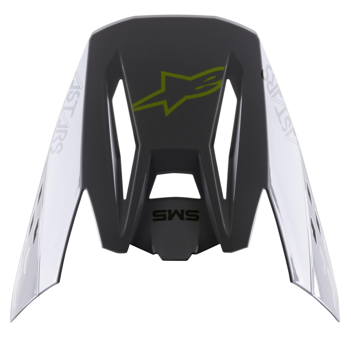Alpinestars S-M5 Bond-visir, ersättningsskärm för hjälm, Silver Yellow Fluo Glossy, med en central gul fluorescerande stjärnlogotyp, SM5-text och vita sidopaneler med ASTARS-logotyp, glansig yta för motocross-skydd