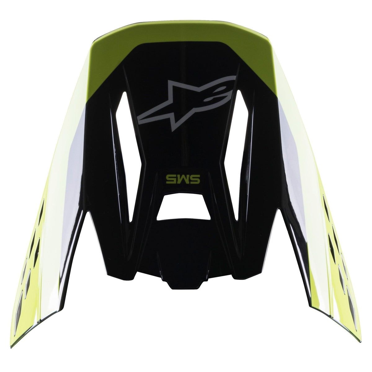Alpinestars S-M5 Beam-visir, tillbehör för motocrosshjälm, svart och gul fluo glansig, med S-M5-märkning och Alpinestars-logotyp, glansig yta för terrängkörningshjälmar