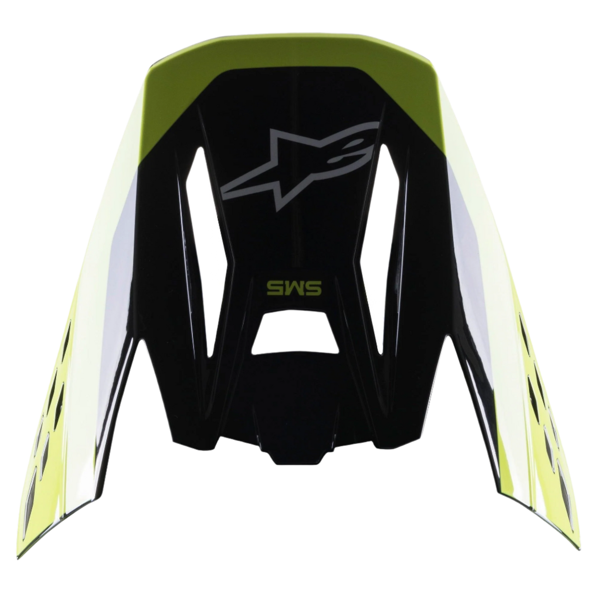 Alpinestars S-M5 Beam-visir, hjälmtillbehör, svart och neongul blank, med Alpinestars stjärnlogotyp och SM5-märkning, ersättningsskärm för motocrosshjälmar