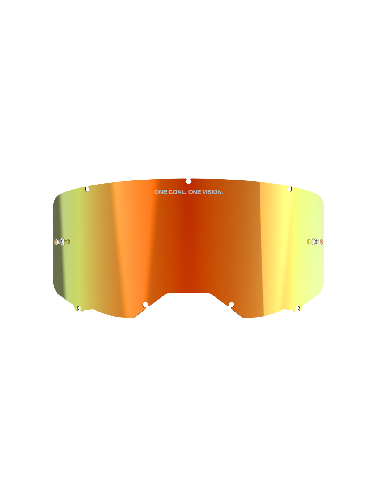 Alpinestars Vision 8-5-3 Mirror Lens, tillbehör till motocrossglasögon, Mirror Red-finish med en färgövergång i orange och gult, med texten "ONE GOAL. ONE VISION.", integrerade tear-off-fästen och skårade kanter för säker montering i ramen.
