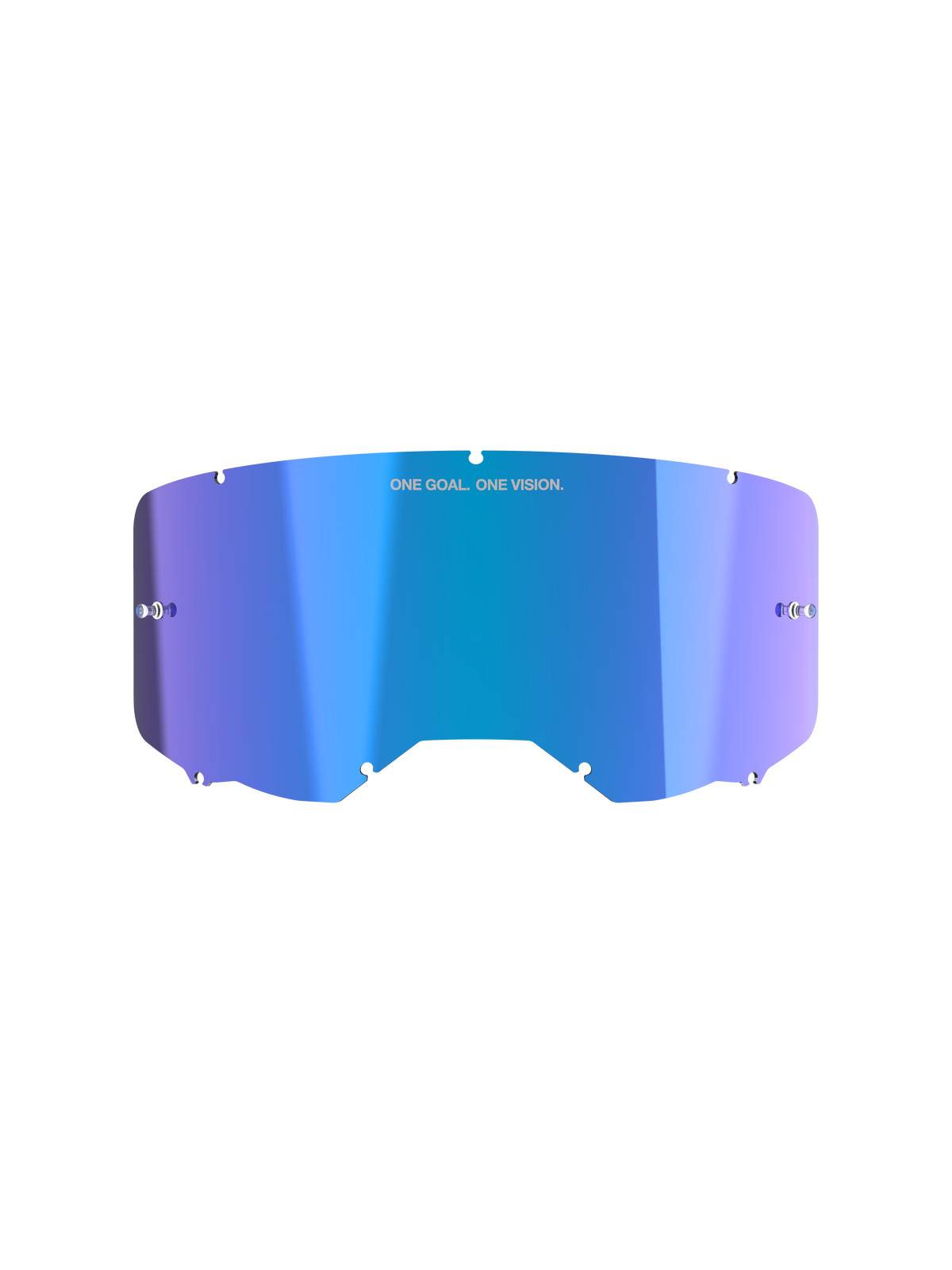 Alpinestars Vision 8-5-3 Mirror Lens, tillbehör till motocrossglasögon, Mirror Blue med lila gradient, reflekterande spegelyta, med 'ONE GOAL. ONE VISION.'-branding, böjd polykarbonatdesign med fästhål och tear-off-fästen för motocrossglasögon